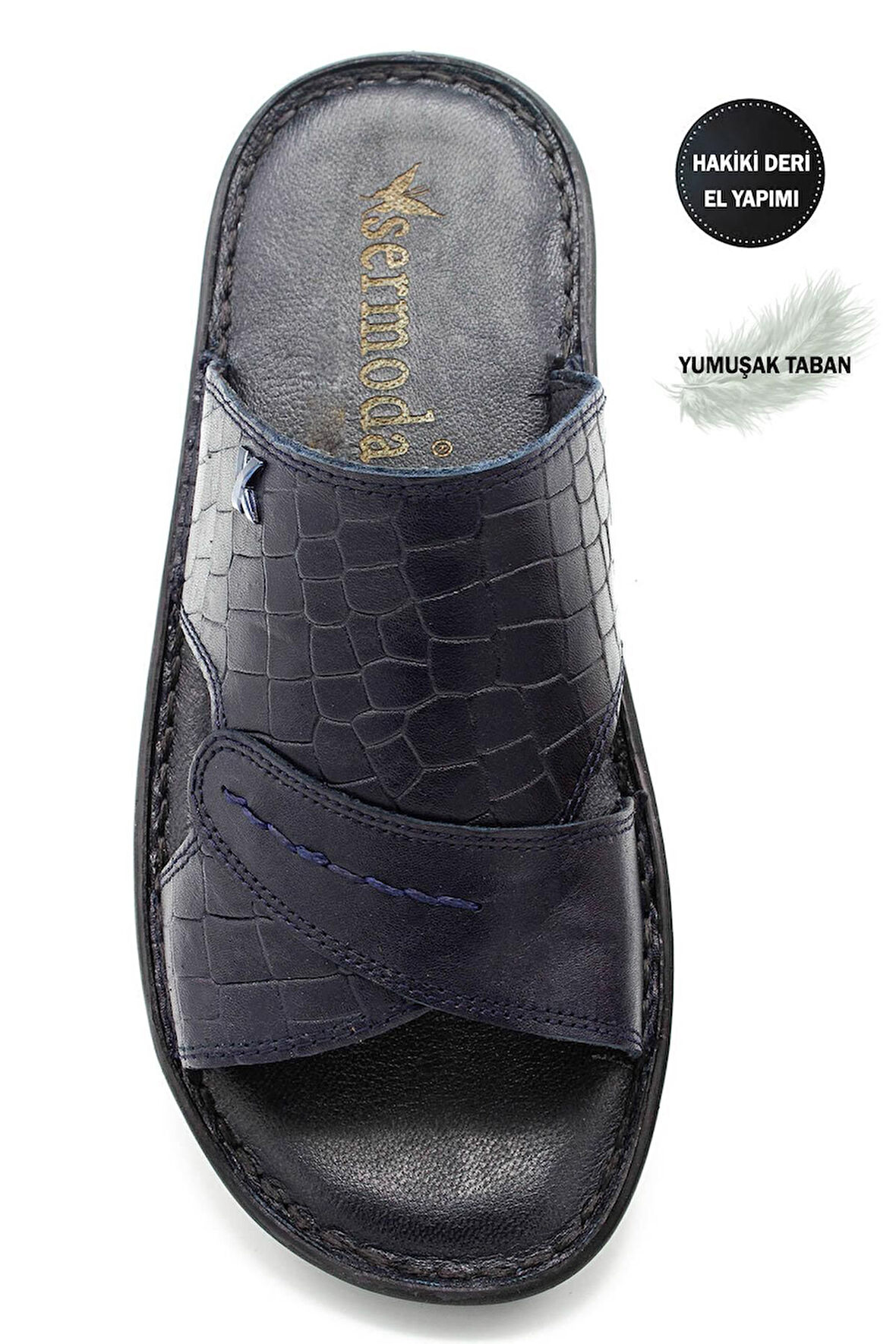 Hakiki Gerçek Deri Erkek Terlik Hafif Terlik Deri 3d Lacivert