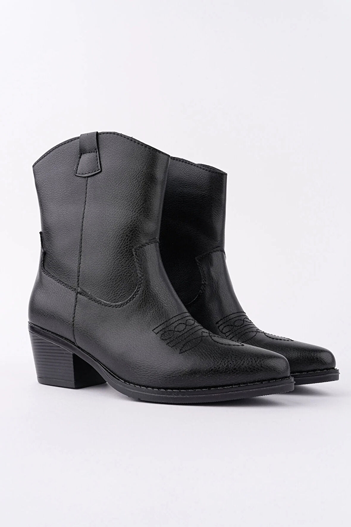 Kadın Kovboy Bot - Western Tarz Kadın Kısa Bot Nakışlı Cowboy Kadın Bot Siyah