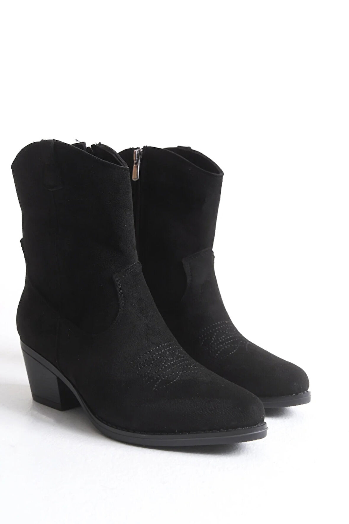 Kadın Kovboy Bot - Western Tarz Kadın Kısa Bot Nakışlı Cowboy Kadın Bot Siyah Süet