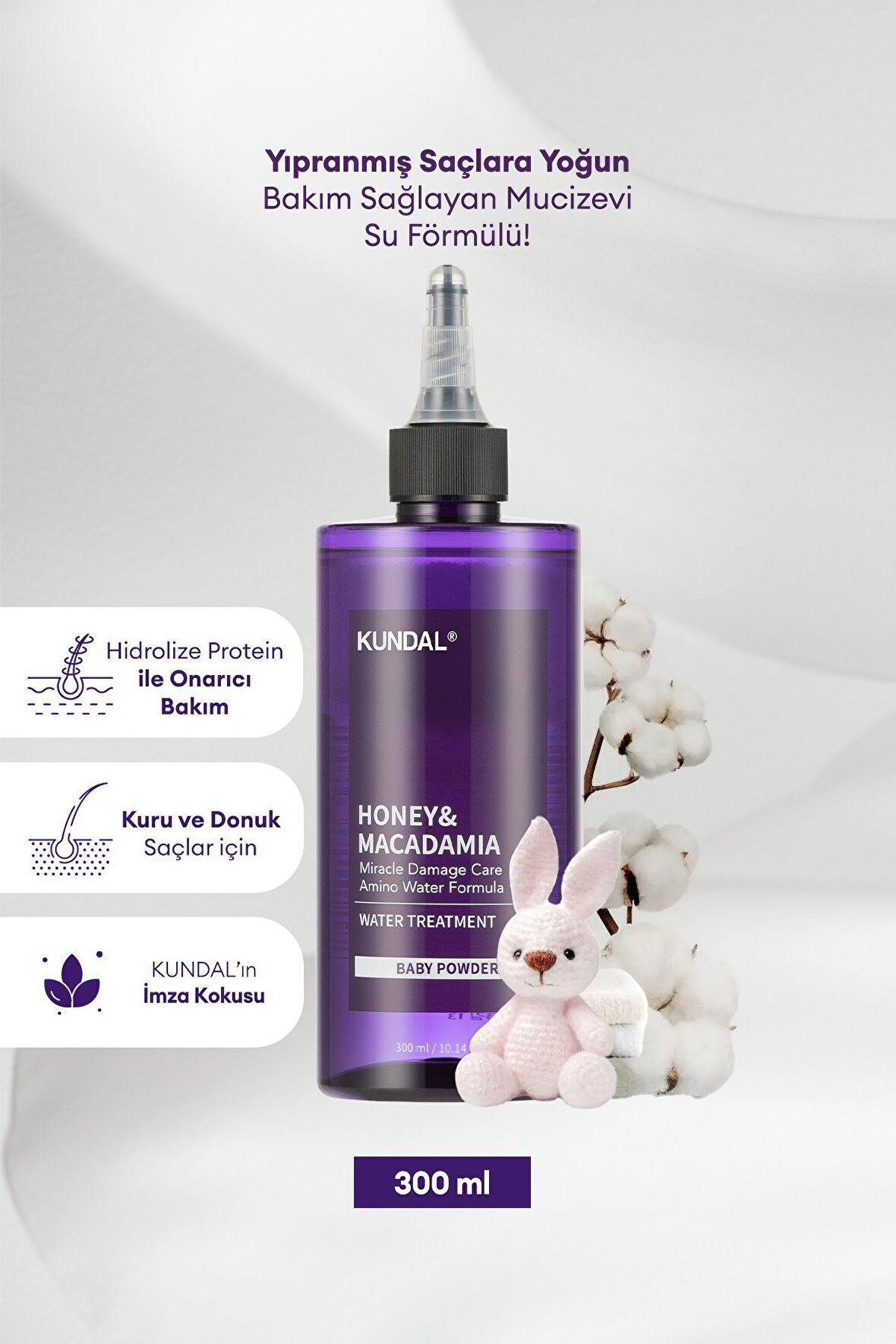 Yoğun Bakım Sağlayan Saç Toniği Kundal Miracle Damage Care Water Treatment 300ml (Baby Powder)