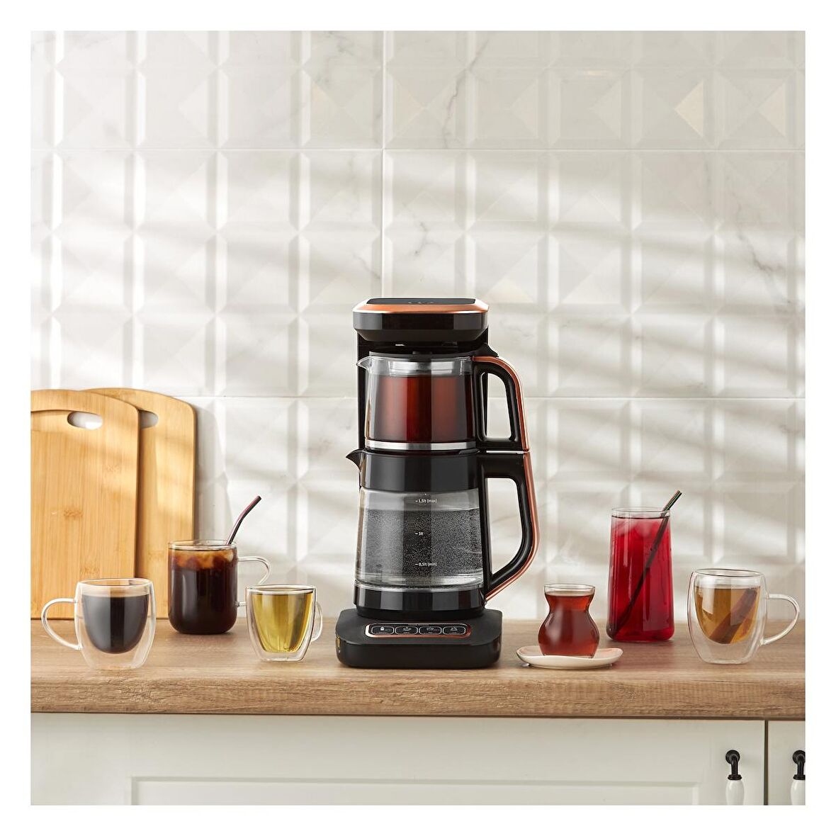 Kaliko Robotea Pro 4 In 1 Konuşan Cam Çay Makinesi Black Copper