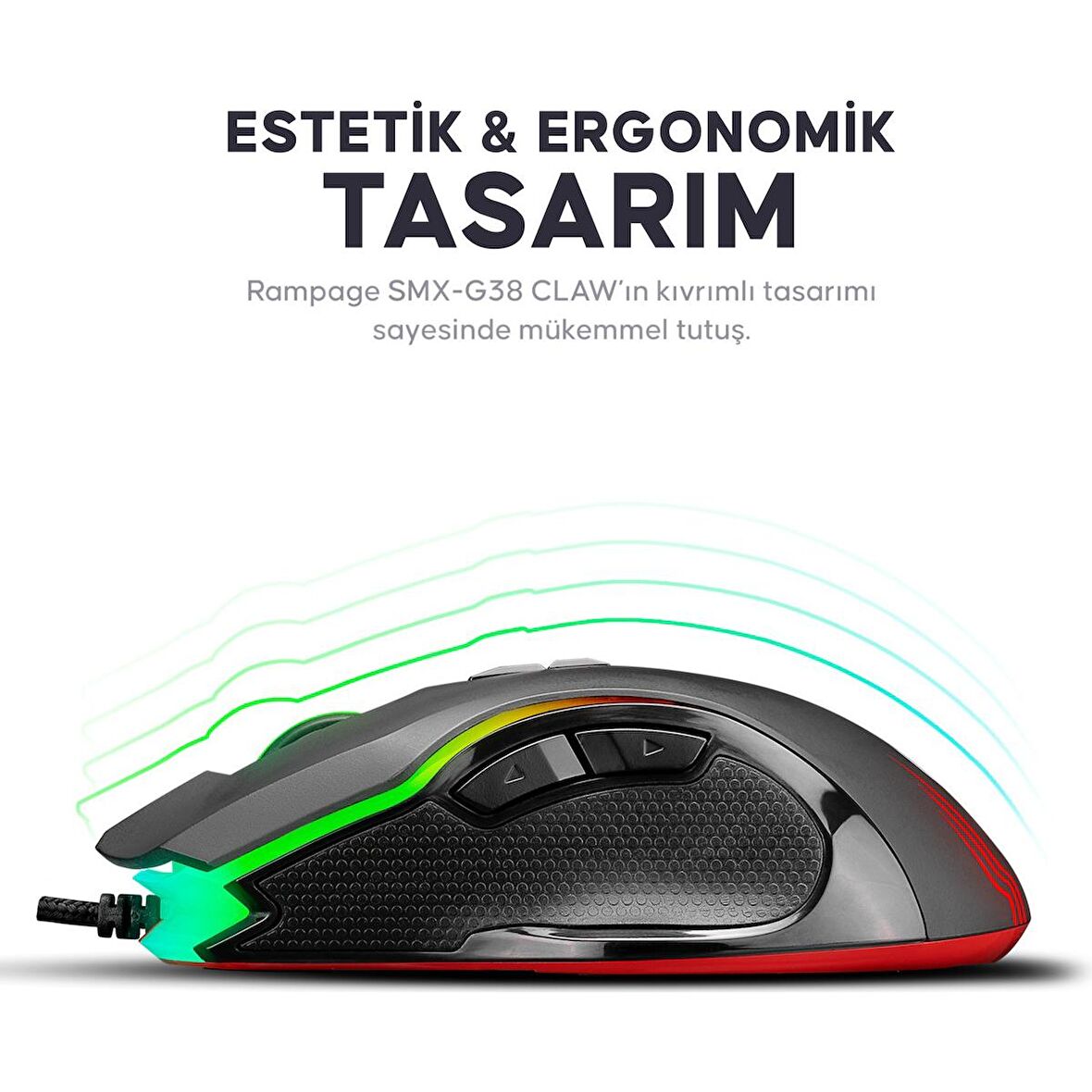 Kaliko Smx-G38 Claw Usb 8 Makro Tuşlu 7200Dpi Rgb Ledli Oyuncu Mouse