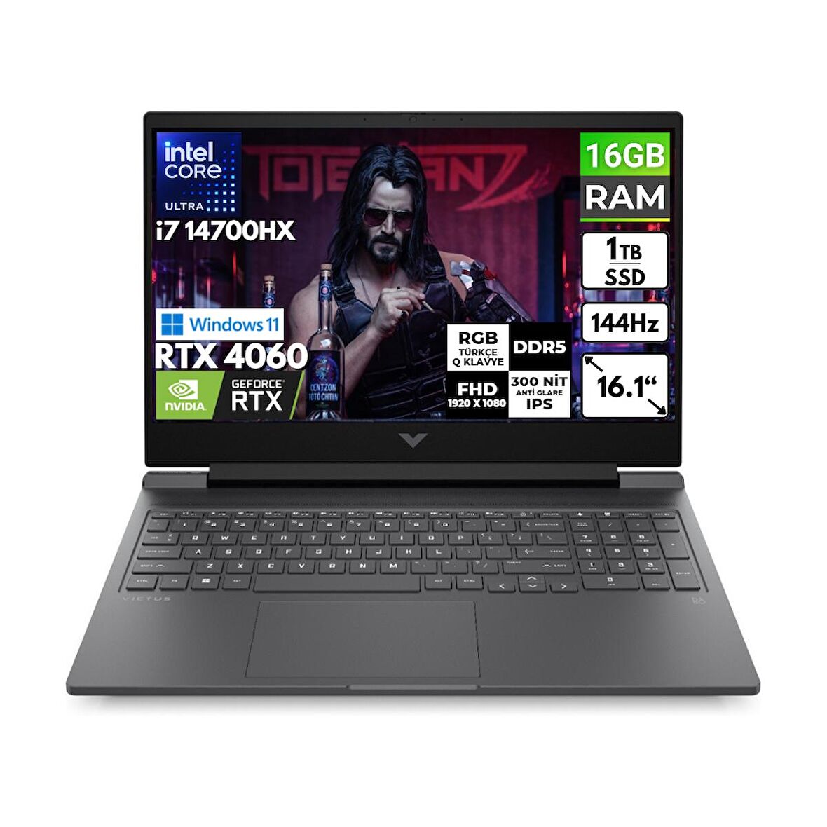 HP Victus 16-R1028NT i7-14700HX 16 GB 1 TBSSD RTX4060 16.1" FHD  Windows 11 Home Taşınabilir Bilgisayar 9J229EA BT11