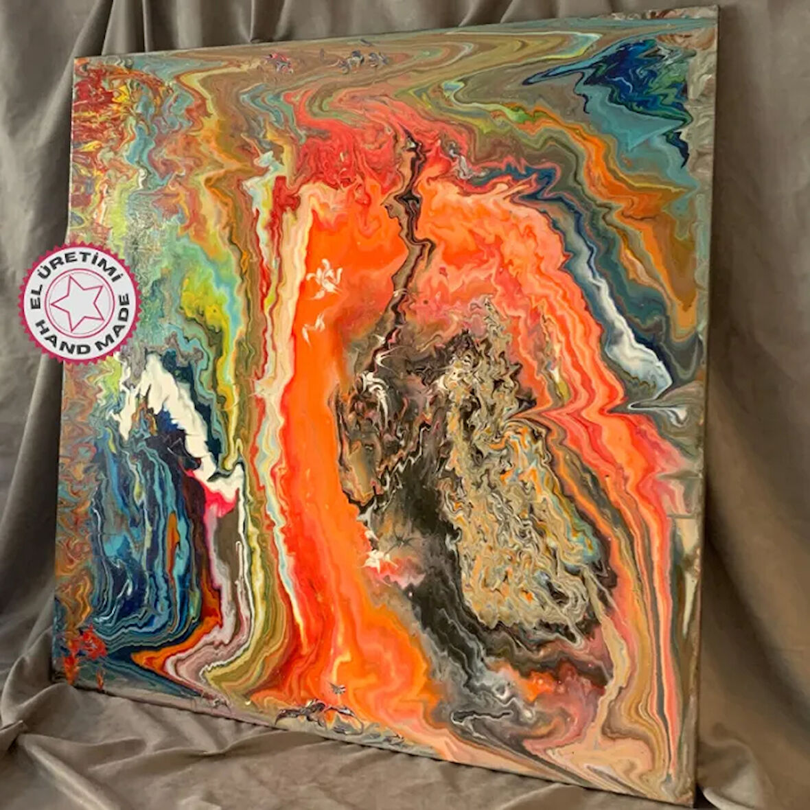 Uretti - Emine 1712 - El Yapımı Magma Pouring Çalışma Tablo - 80 x 80 cm