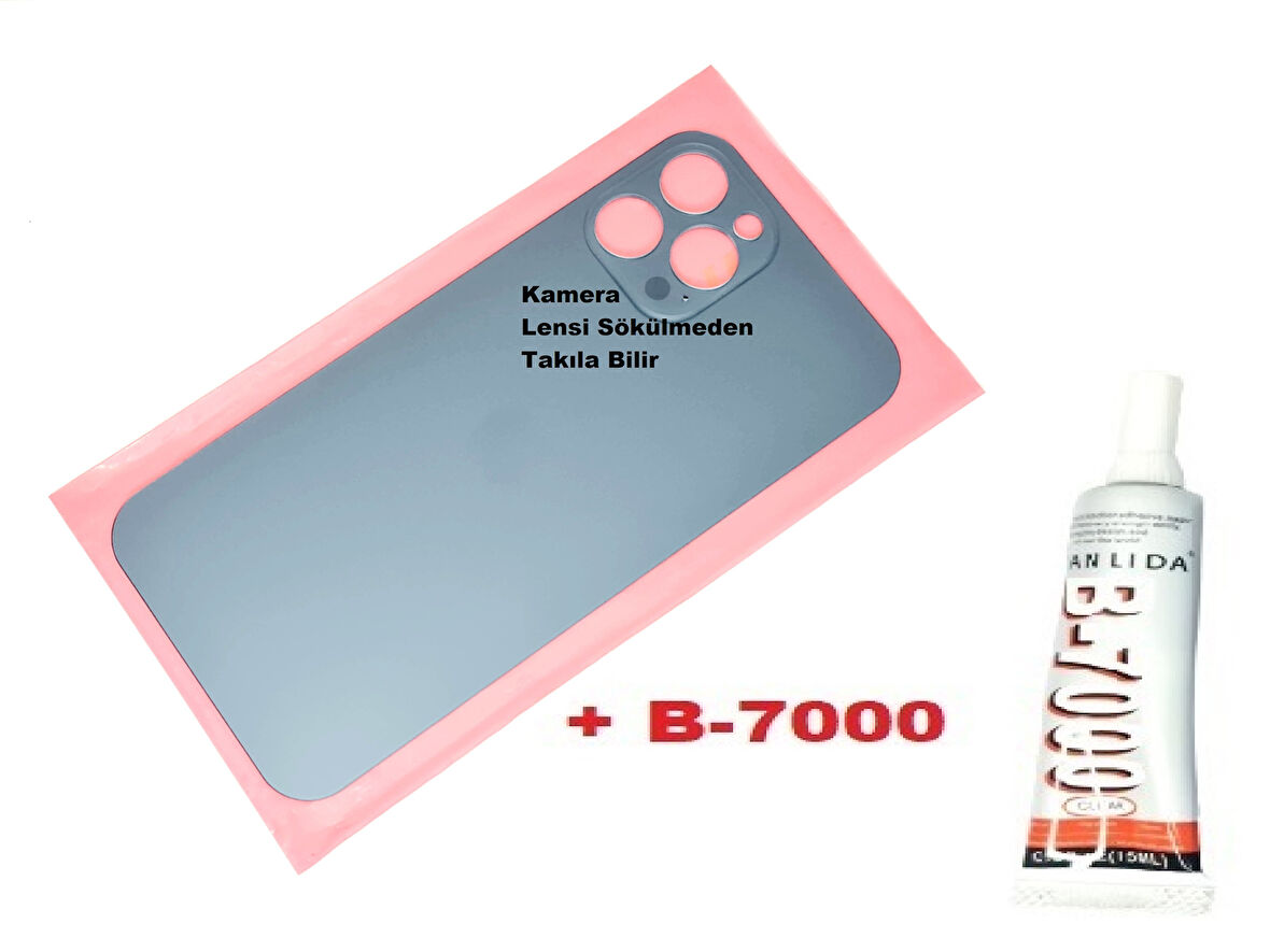 Tkgz İPhone 12 PRO MAX Arka Pil Batarya Kapağı (CAM+B-7000) MAVİ
