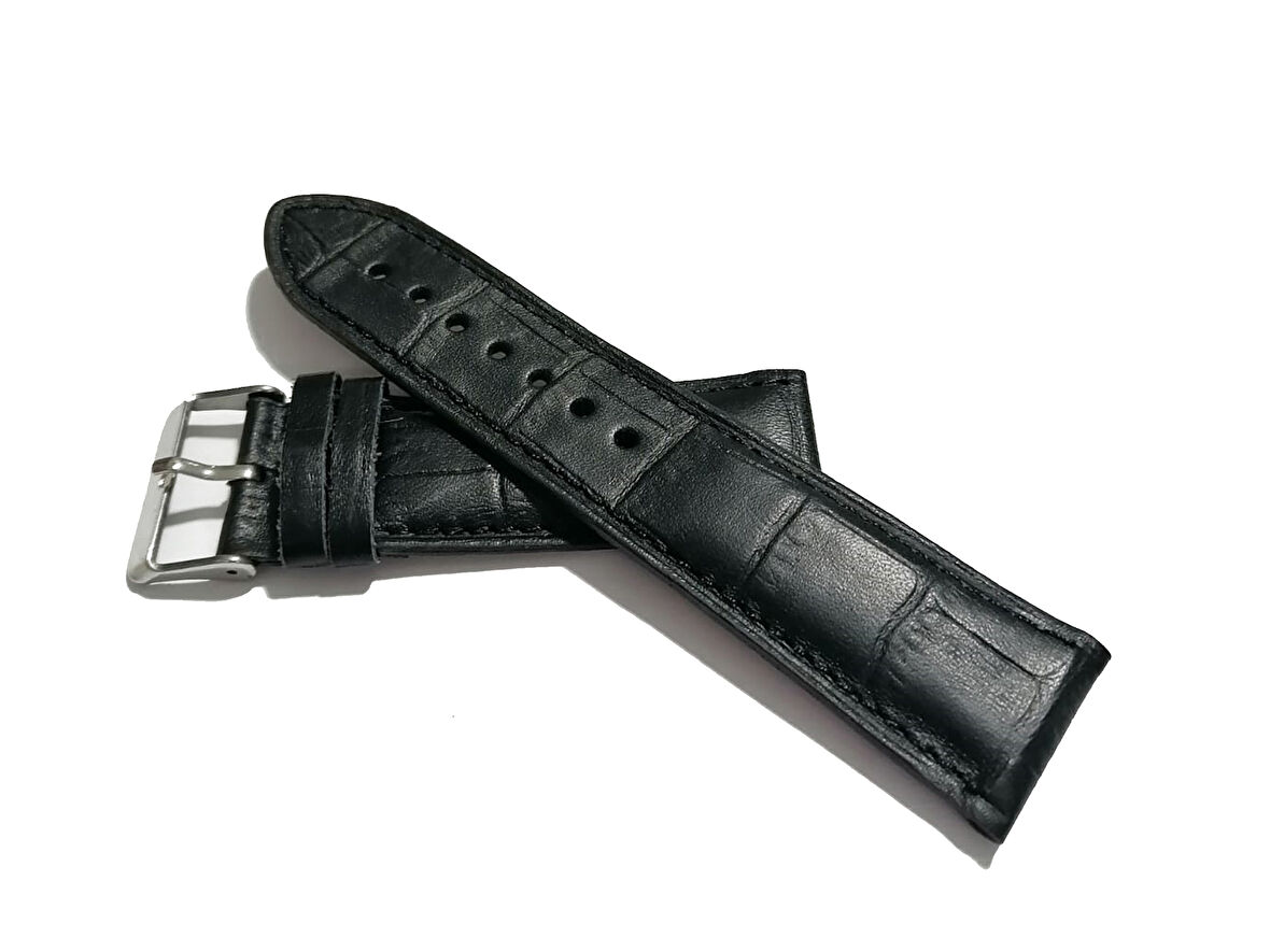 Fado&Her Saate Uygun Yarım Kroko Hakiki Deri Saat Kordonu 24 mm (152)  siyah