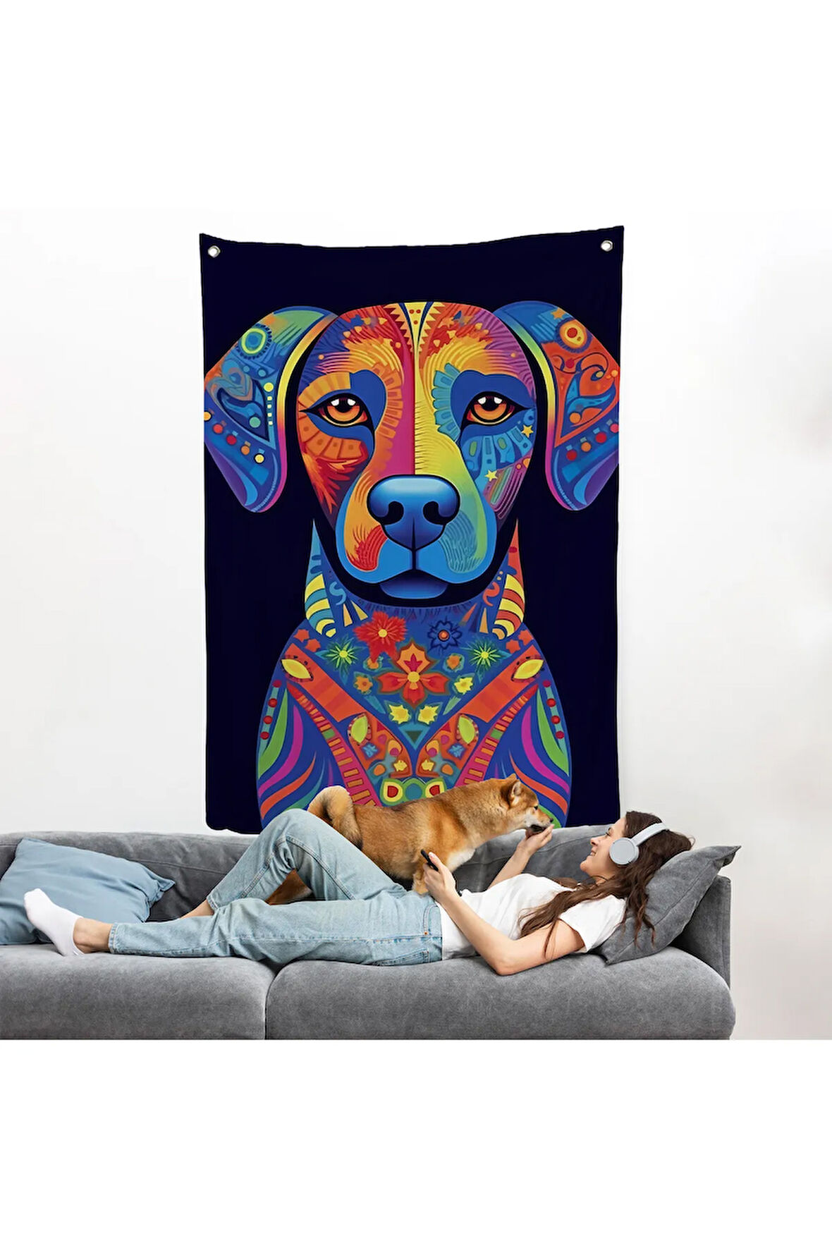 Mandala Renkli Köpek Duvar Örtüsü-7545