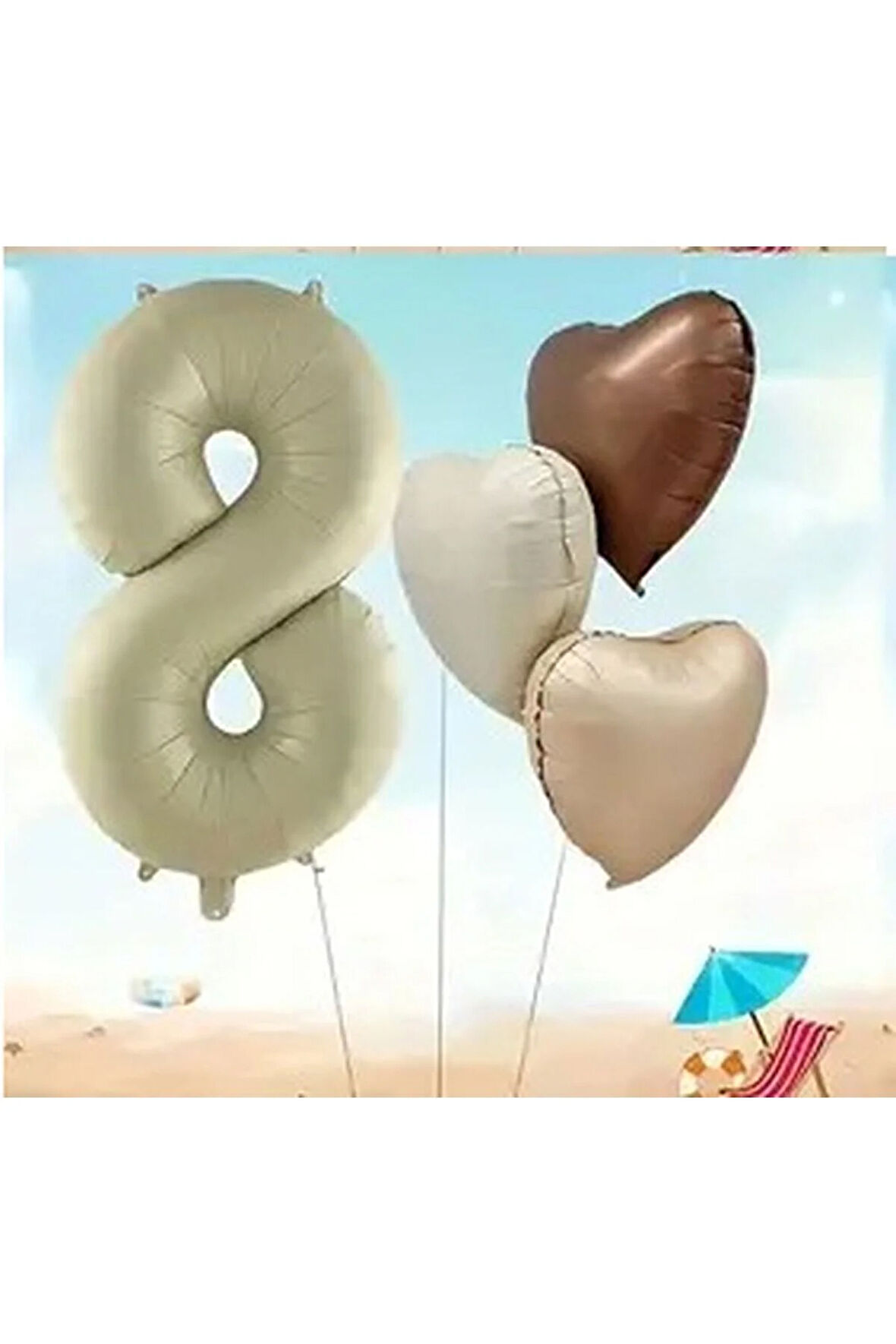 4'lü Kalp Şekil Folyo Numara Balon Seti