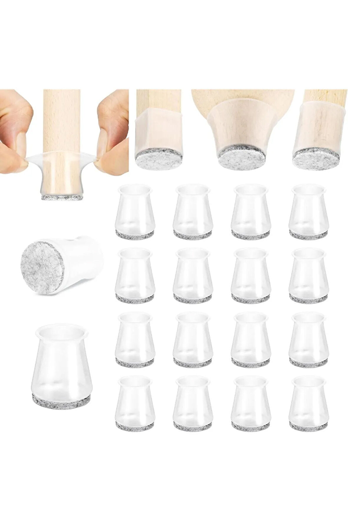 8 Adet ( 3cm-3,5cm ) Yarı Saydam Silikon Keçeli Sandalye Susturucu Sandalye Pabucu