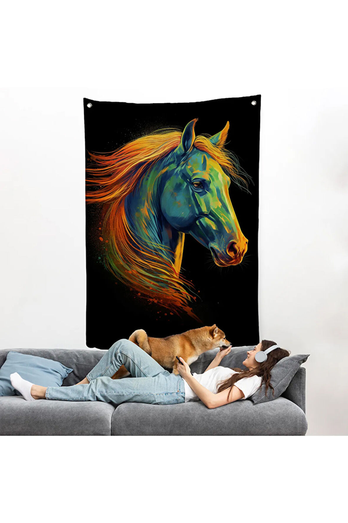 Renkli Soyut At Duvar Örtüsü-7550