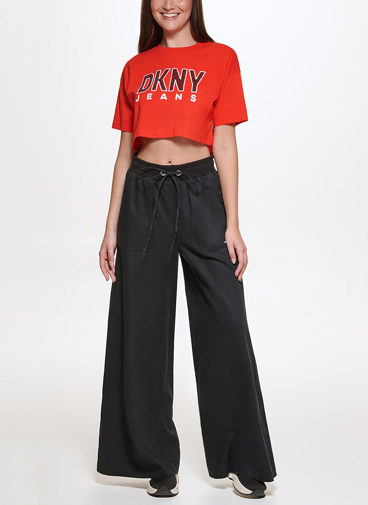 Dkny Jeans Bisiklet Yaka Baskılı Kırmızı Kadın T-Shirt E2EFKHLC