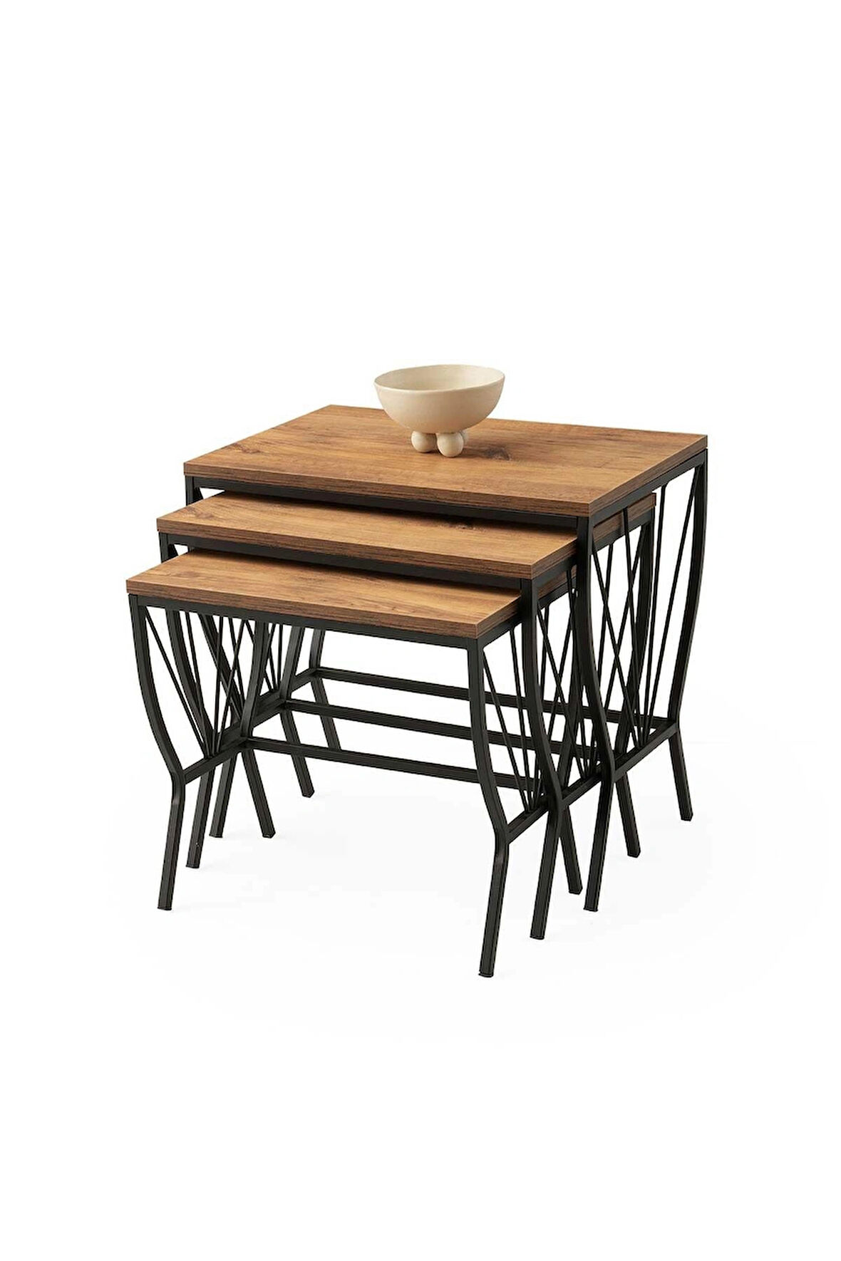 Reyo Home Cenove Diş Budak Ağacı 3'lü Zigon Sehpa Metal Ayak