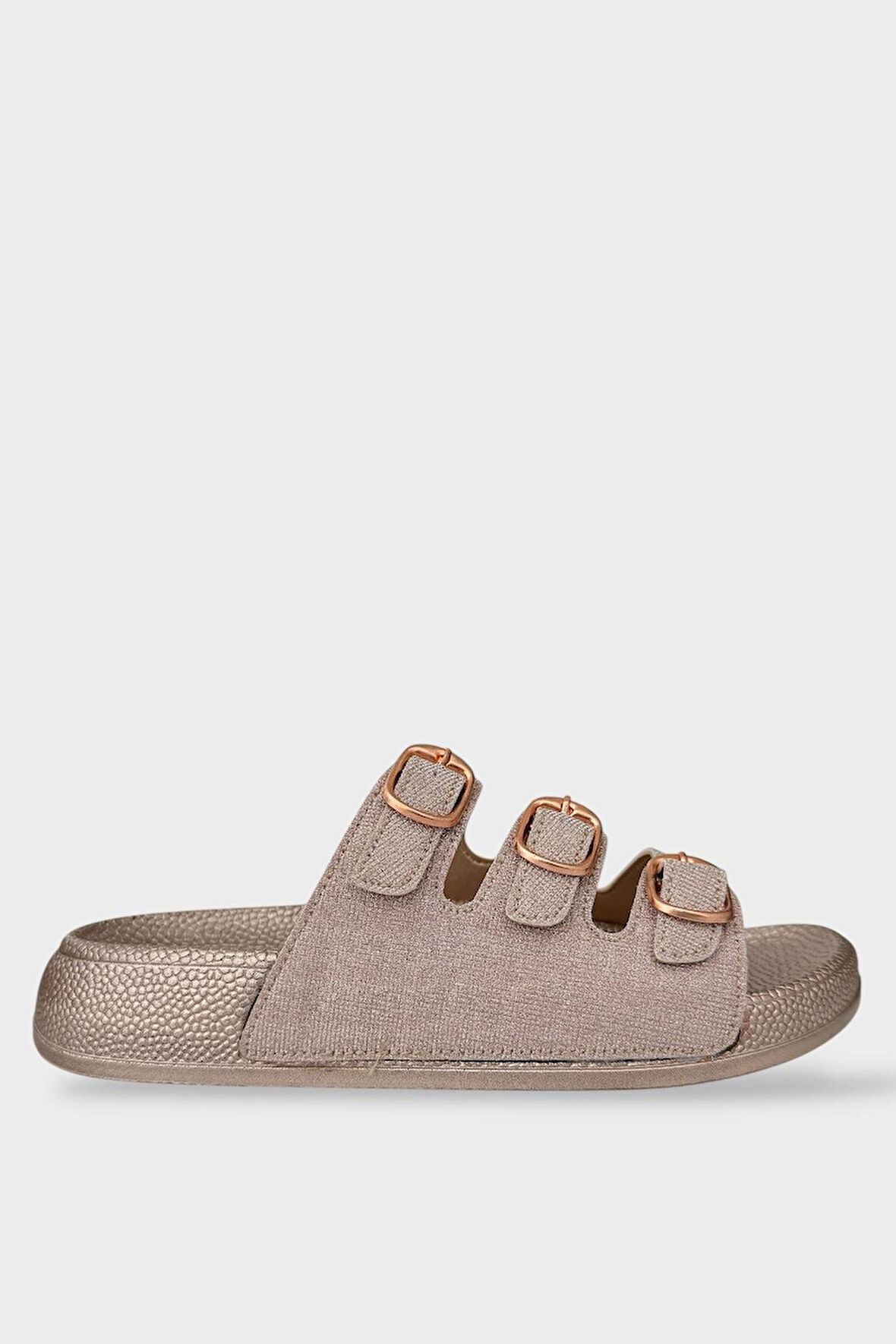 Kadın Üç Bant Ayarlanabilr Tokalı Terlik BRONZ