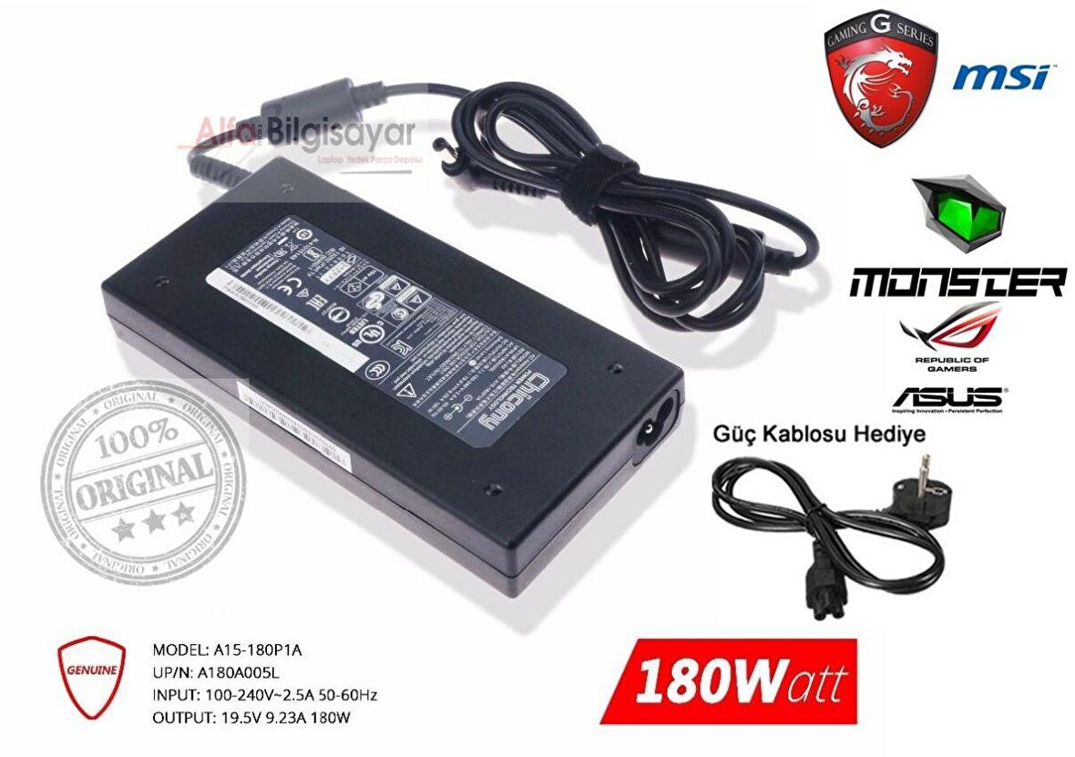 monster Msi Asus Lenovo uyumlu Chicony A15-180P1A 180w 19v 9.23A Adaptör Şarj Aleti