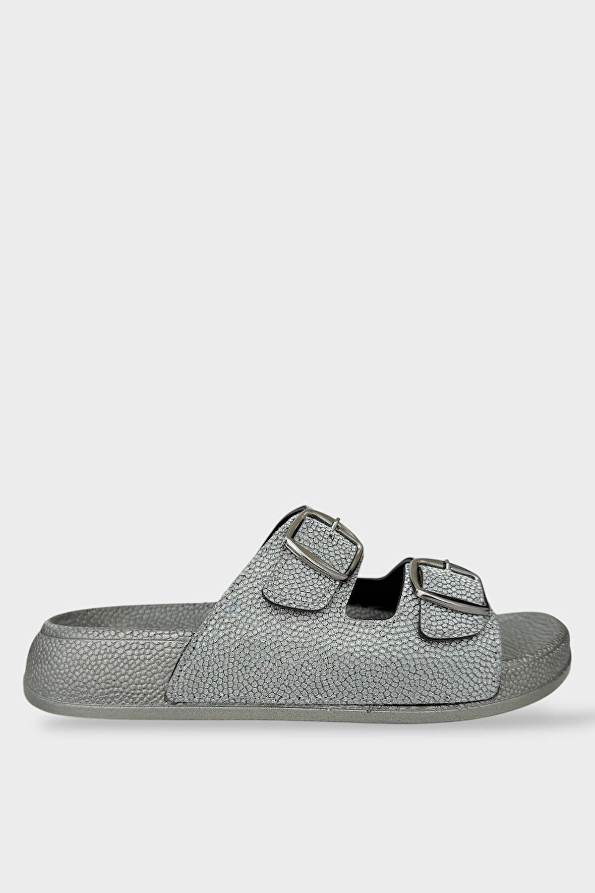 Kadın Simli Çift Bant Ayarlanabilr Tokalı Terlik FÜME