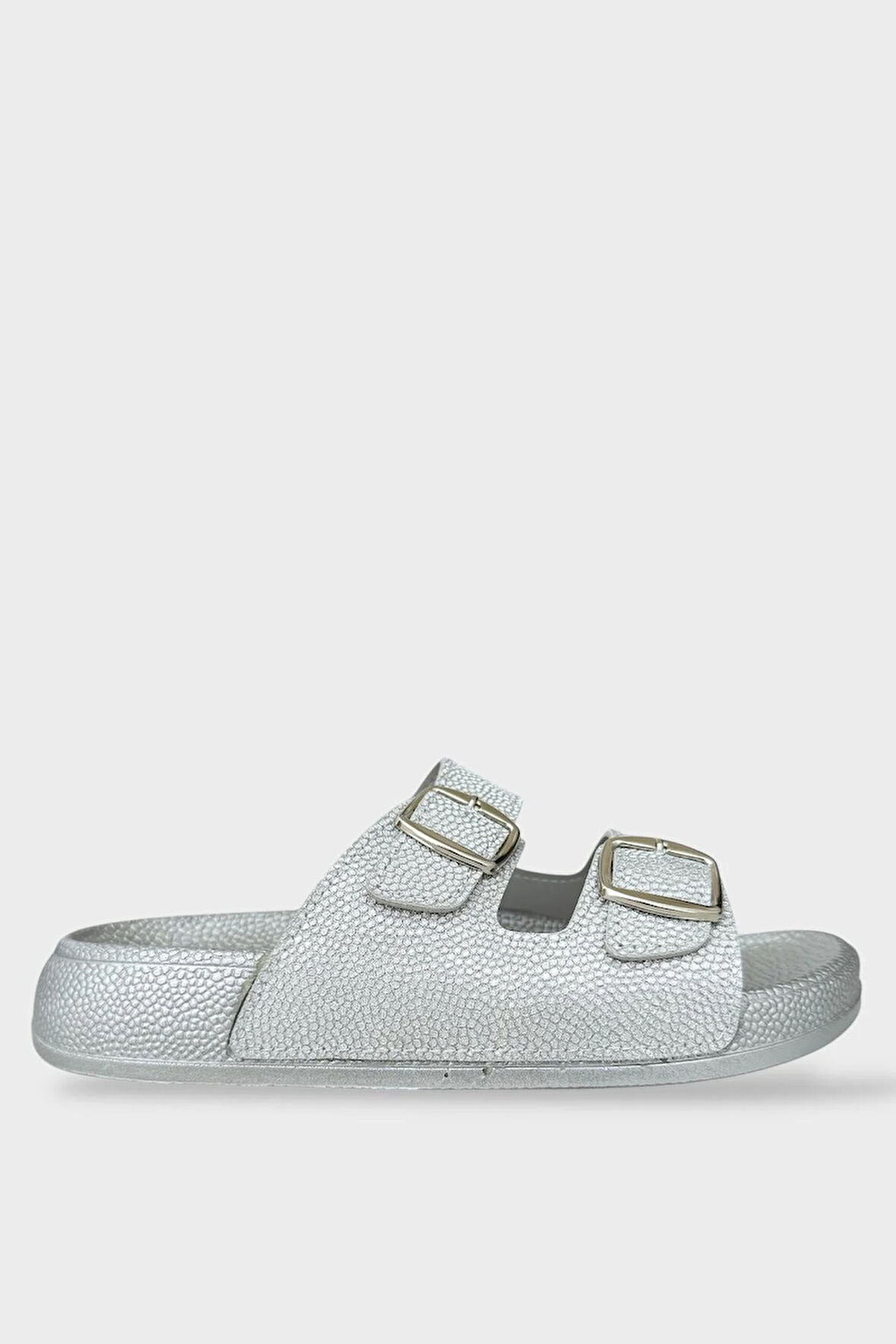 Kadın Simli Çift Bant Ayarlanabilr Tokalı Terlik GÜMÜŞ