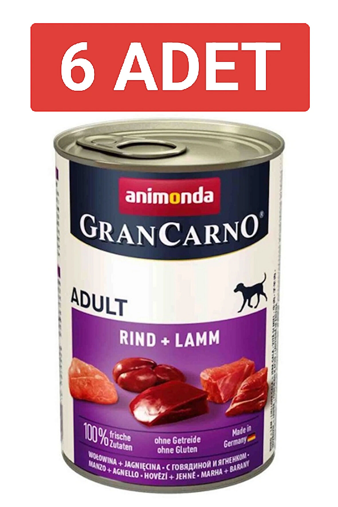 Animonda Gran Carno Biftek ve Kuzu Etli Yetişkin Köpek Konservesi 400gr x 6 Adet
