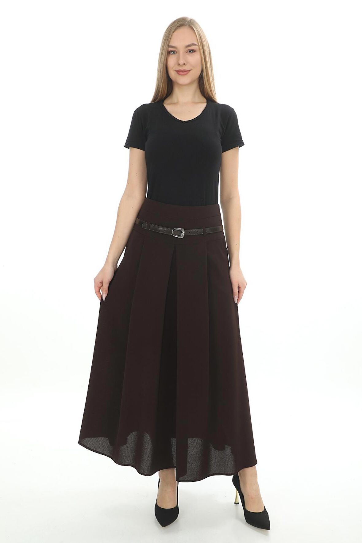 SORALLİNE KADIN ETEK 755 ETAMİN DESEN KAHVE BAHARLIK