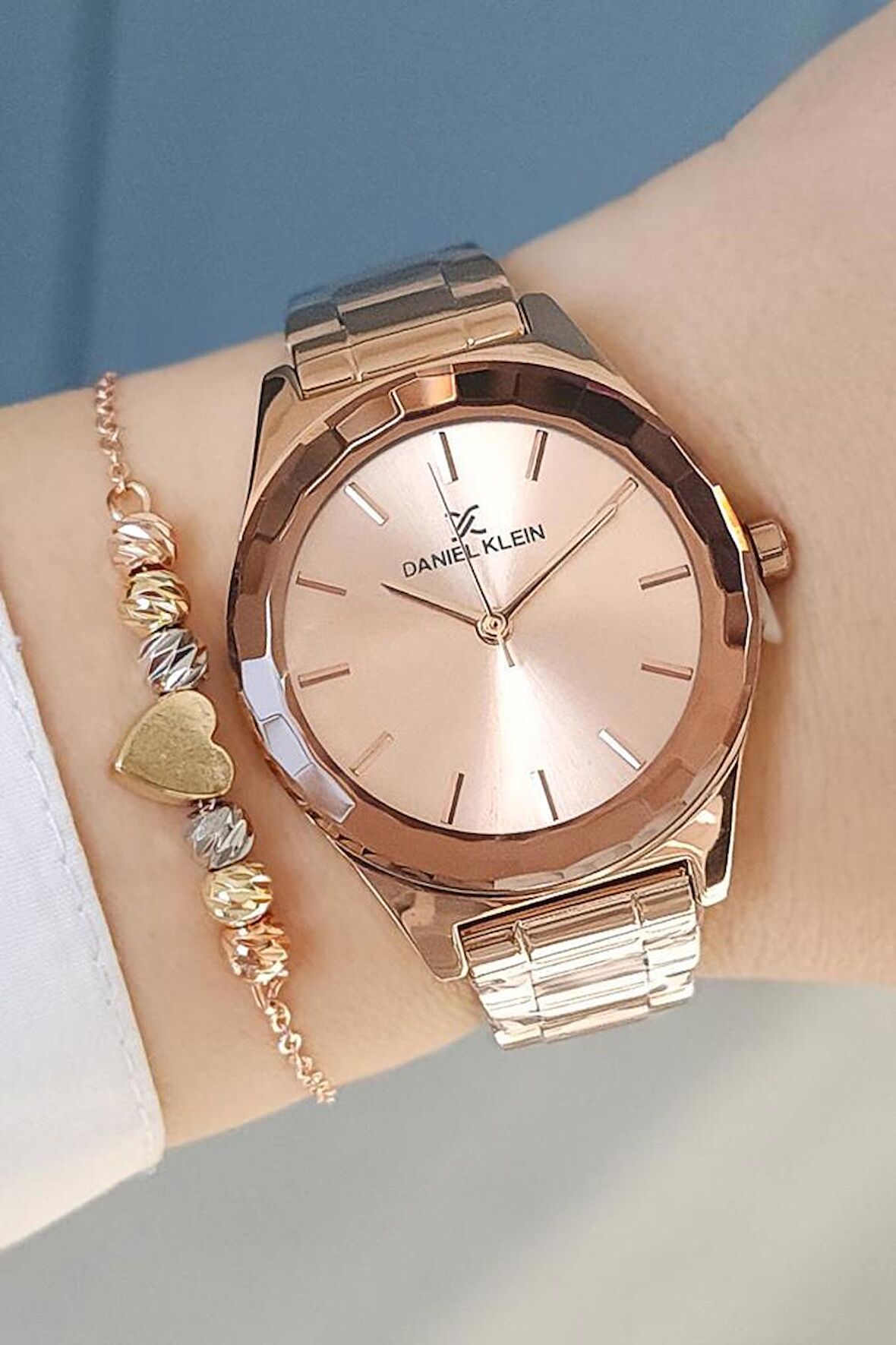 Yeni Model Kesme Camlı Çelik Bilezik Rose Gold Kadın Kol Saati + Bileklik