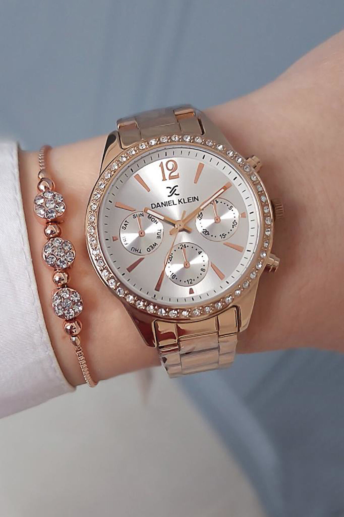 Daniel Klein Rose Gold Çelik Bilezik Taşlı Kadın Kol Saati, Zirkon Taşlı Bileklik Hediyeli