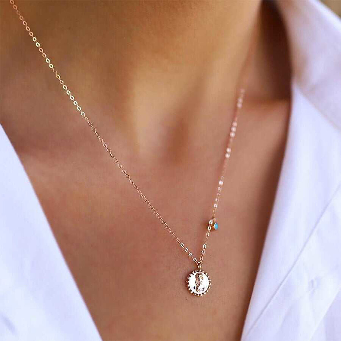 Mavi Boncuklu Denizatı Kolye