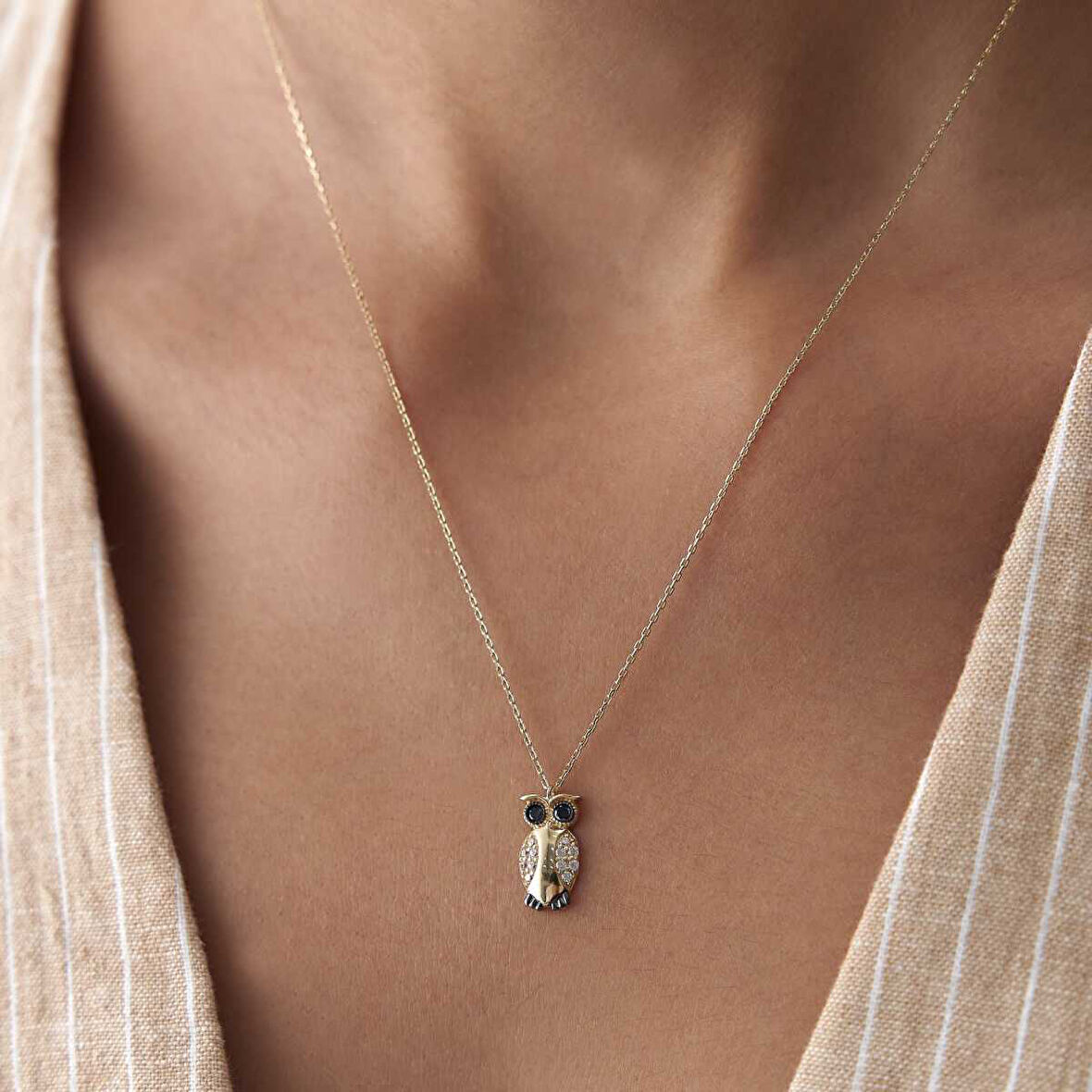 Taşlı Baykuş Kolye