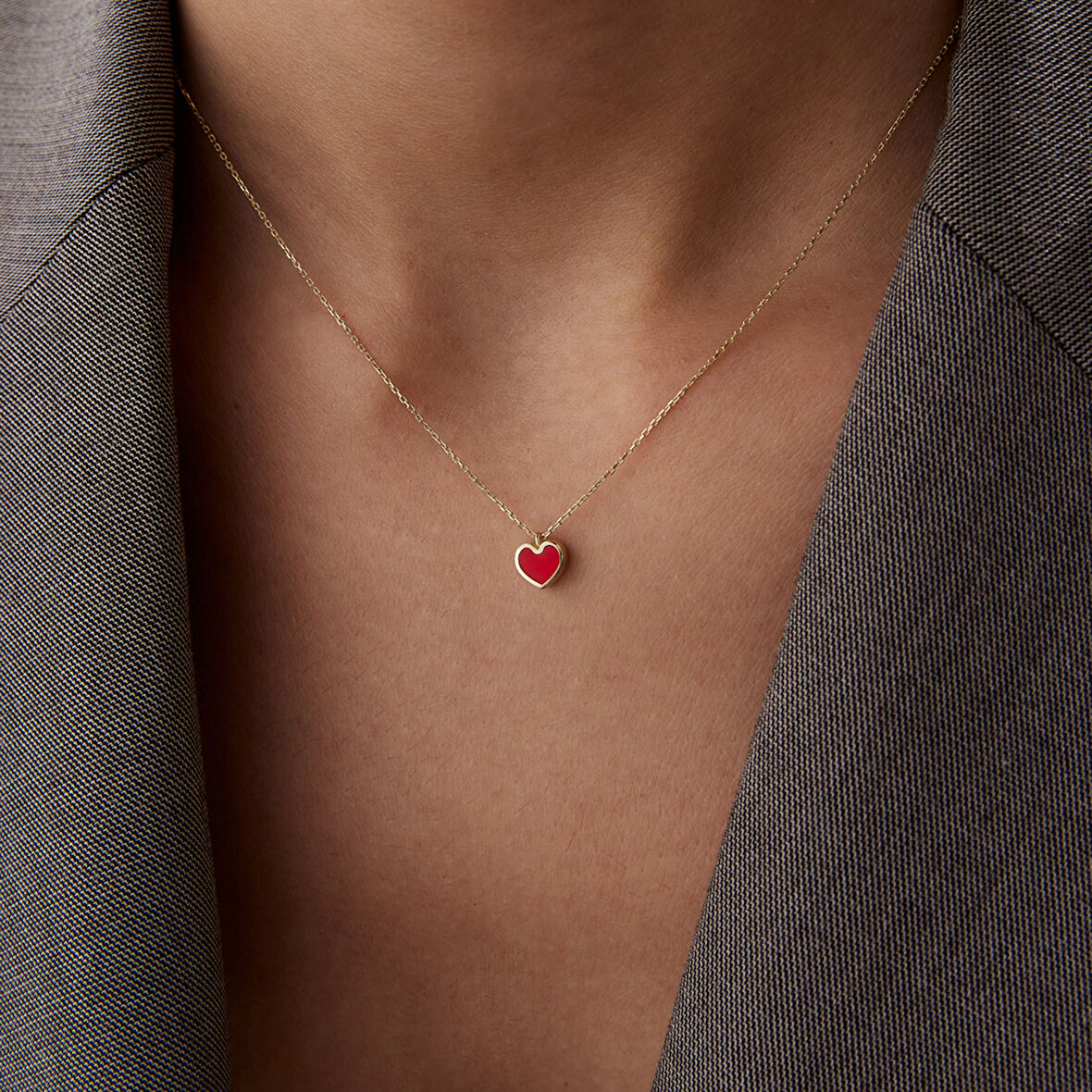 3D Kırmızı Mine Kalp Kolye