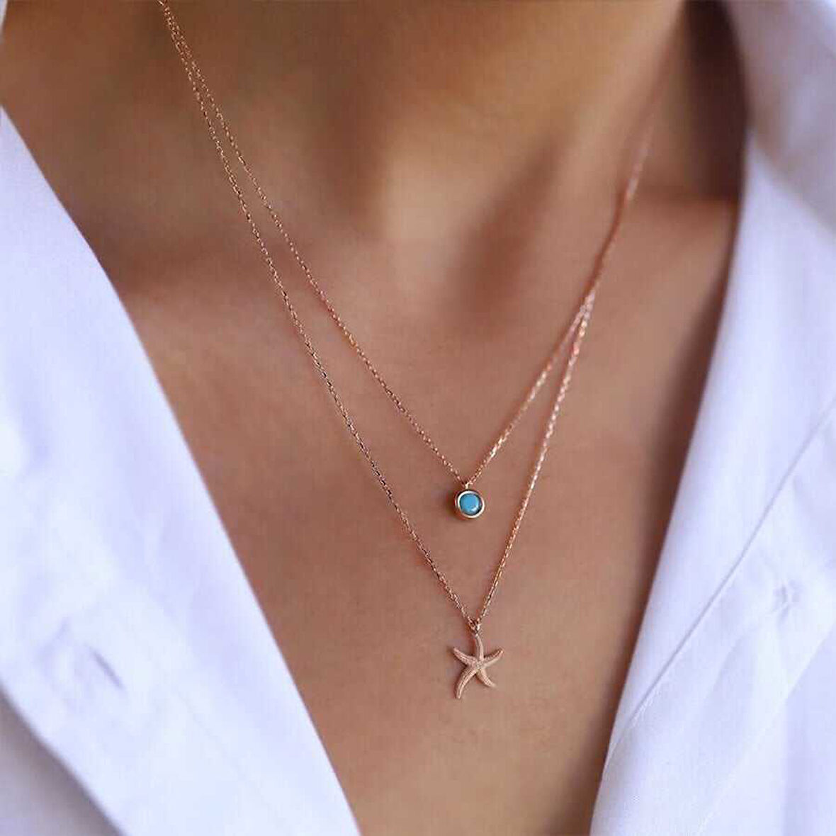 Deniz Yıldızı İkili Kolye