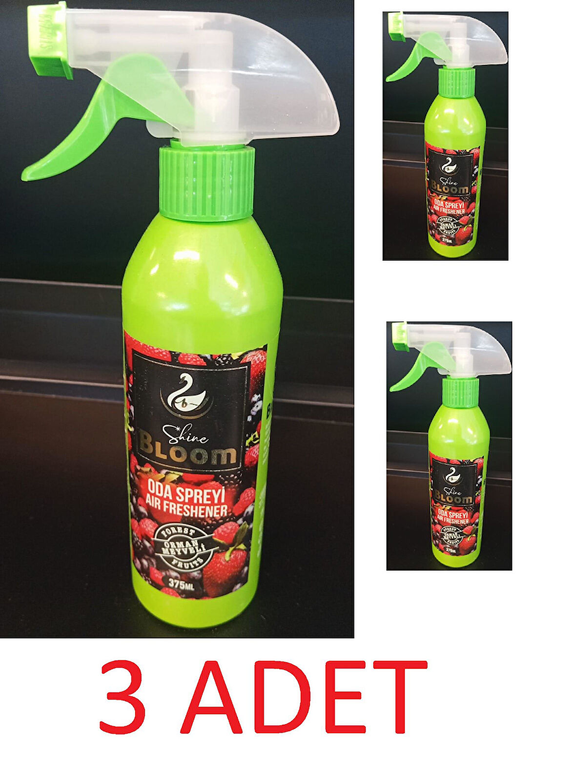 Shine Bloom 375ml x 3 adet oda spreyi (orman meyveli) air freshener