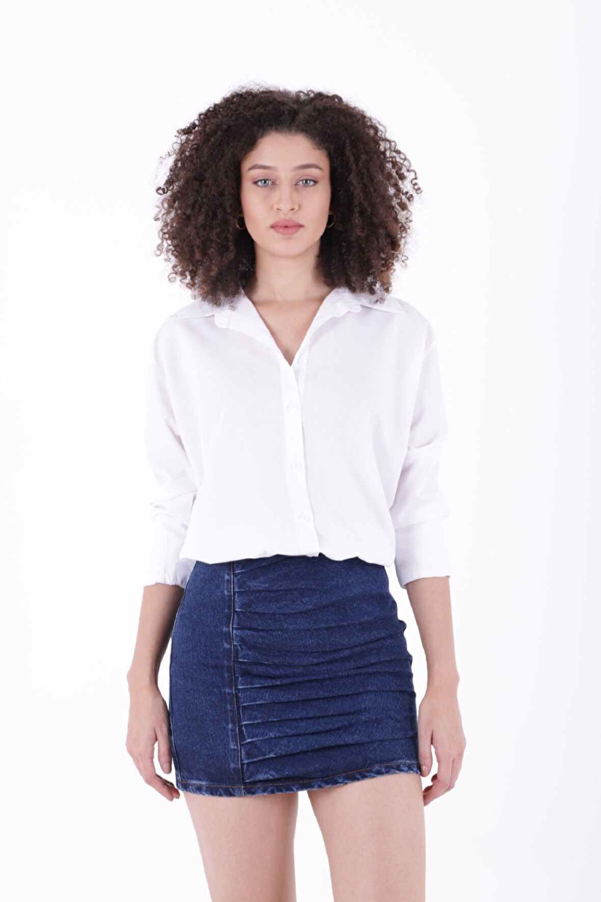 Yanı Dikiş Detaylı ve Cepsiz Fermuarlı Mini Kot Kadın Etek Düz Koyu Rins  Denim Yaz İlkbahar