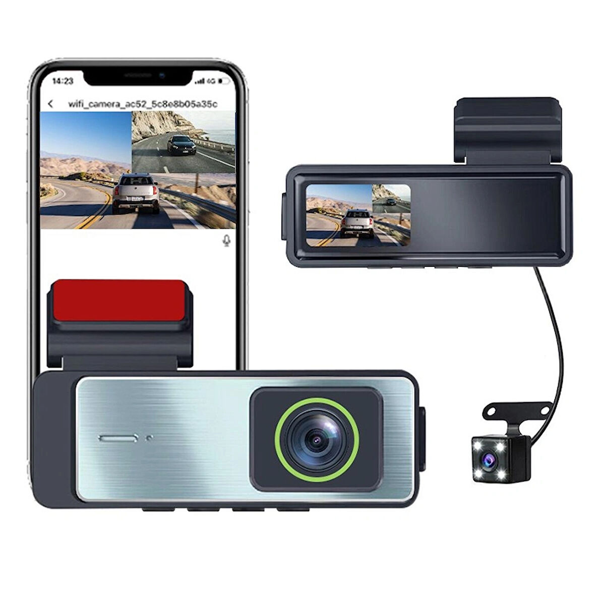 Araç İçi Kamera 1080P Ön Arka Kamera Wifi 64Gb Haiza Kartı Destekler Star Gece Görüşlü