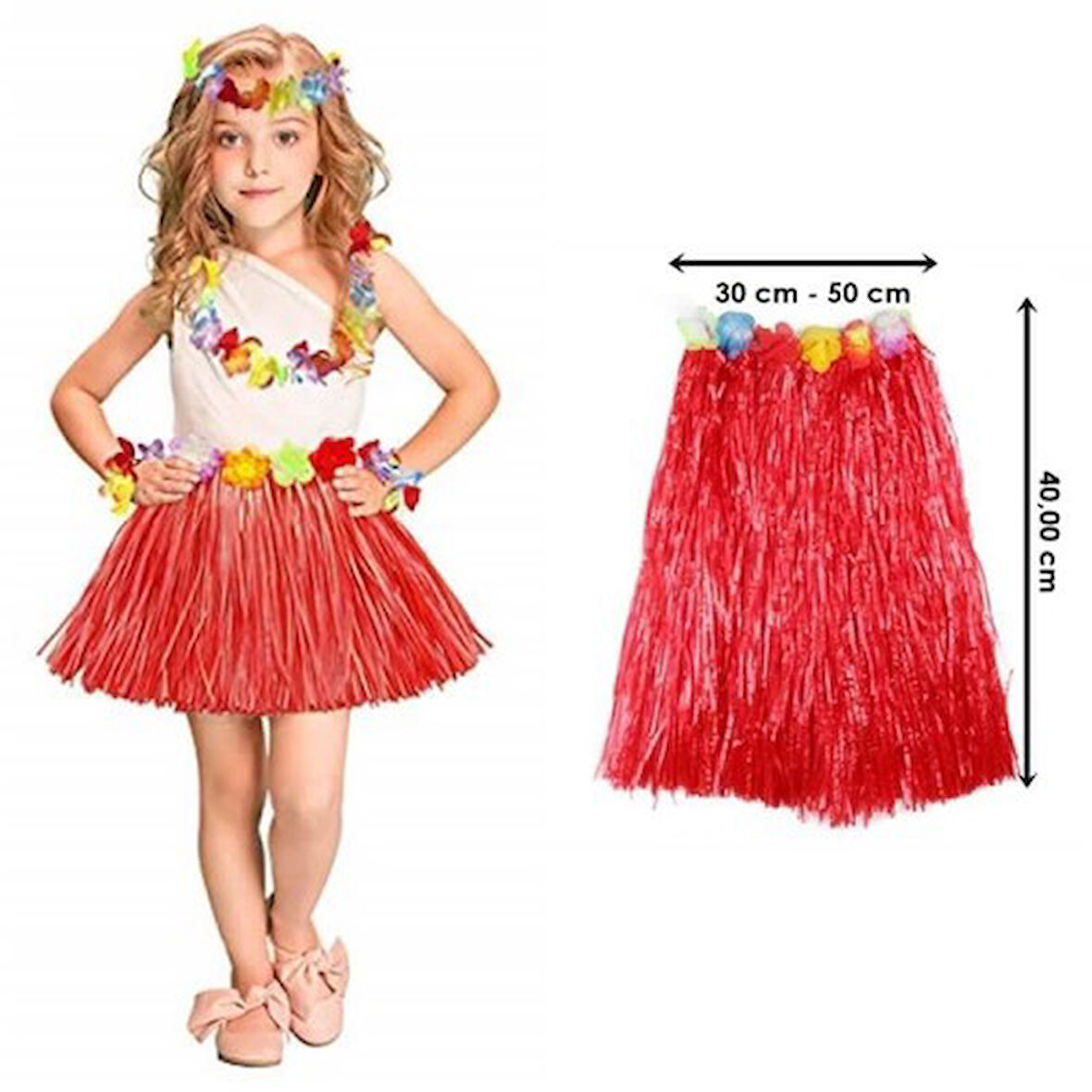 JustCheapStoreHawaii Hula Eteği Kırmızı Renk 40 cm