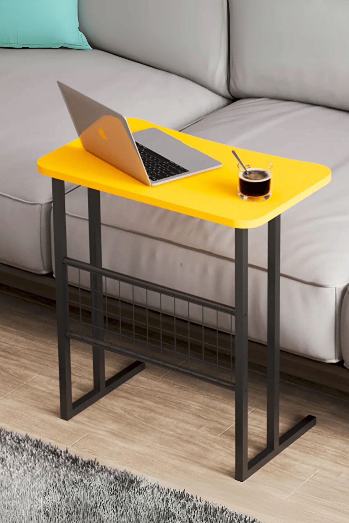 Reyo Metal Ayaklı Laptop Sehpası Koltuk Sehpası Kahvaltı Masası Çalışma Sehpası Sarı