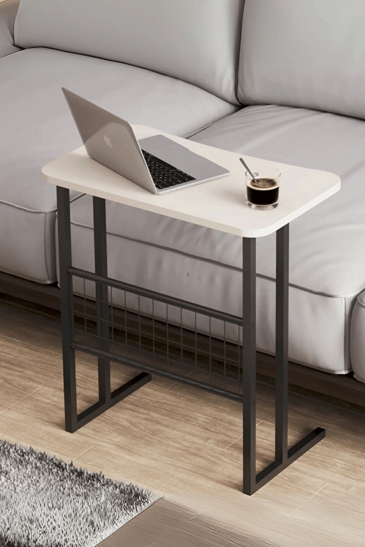 Reyo Metal Ayaklı Laptop Sehpası Koltuk Sehpası Kahvaltı Masası Çalışma Sehpası Krem