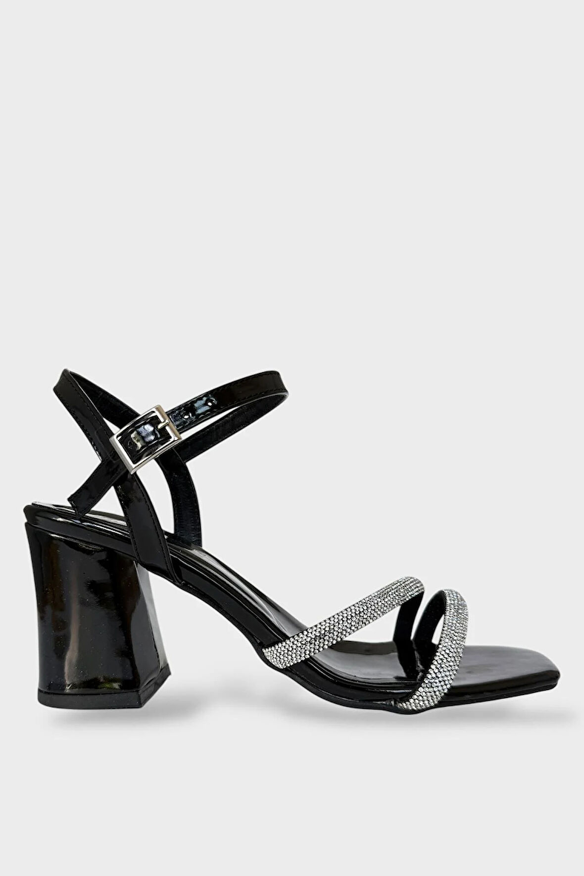Kadın Çift Bantlı Taş Detay Topuklu  Ayakkabı SİYAH