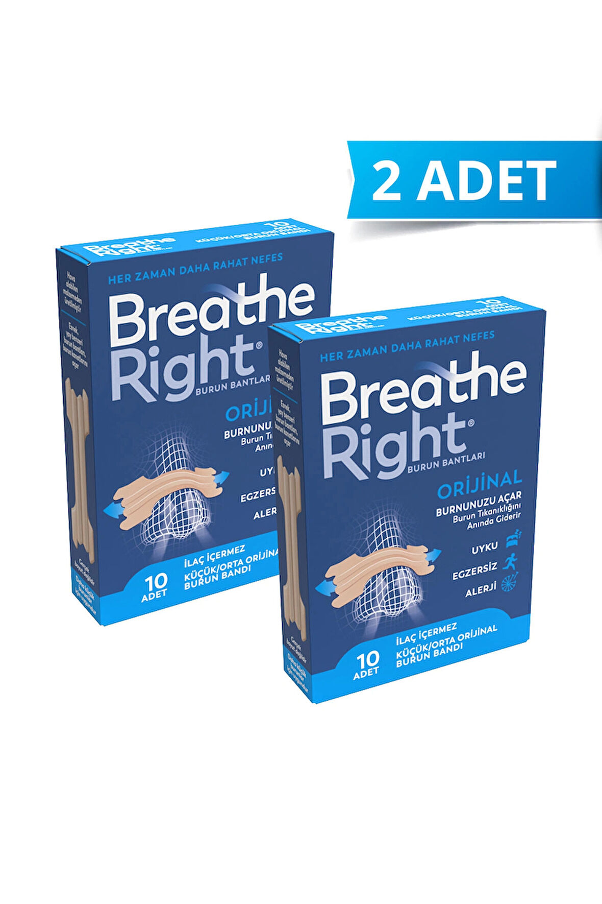 Breathe Right Burun Bandı Orijinal (Klasik) Küçük/Orta 10’lu, 2 Kutu