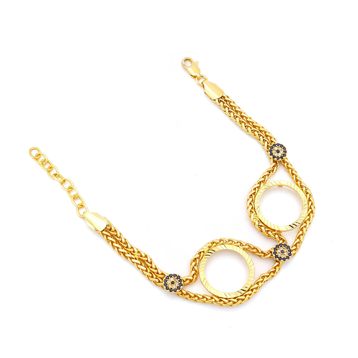 Altın Kaplama Nazar Boncuklu Çeyrek Çerçeve Bileklik BLK-1147