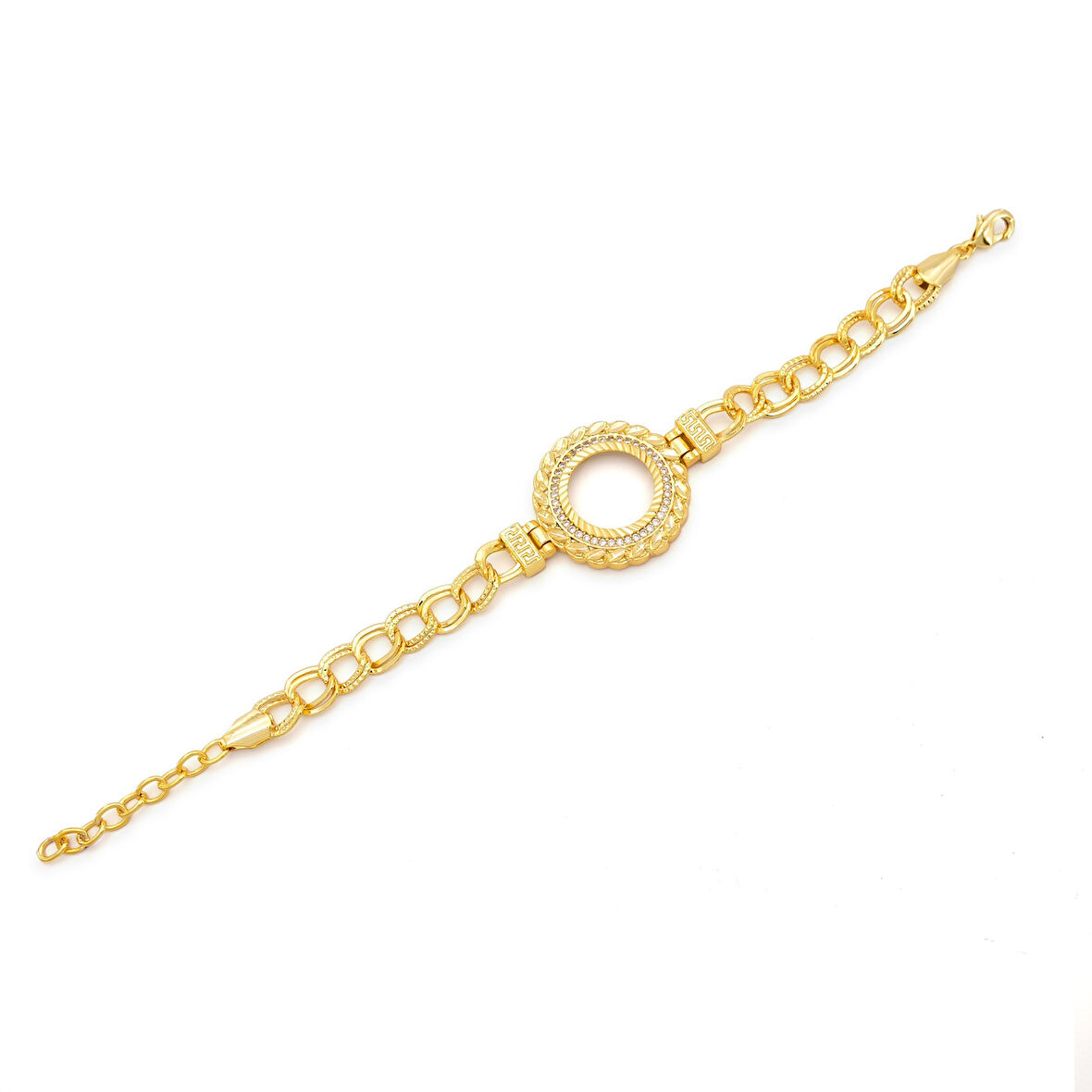 Altın Kaplama İmitasyon Desenli Figaro Model Çeyrek Çerçeve Bileklik BLK-1158