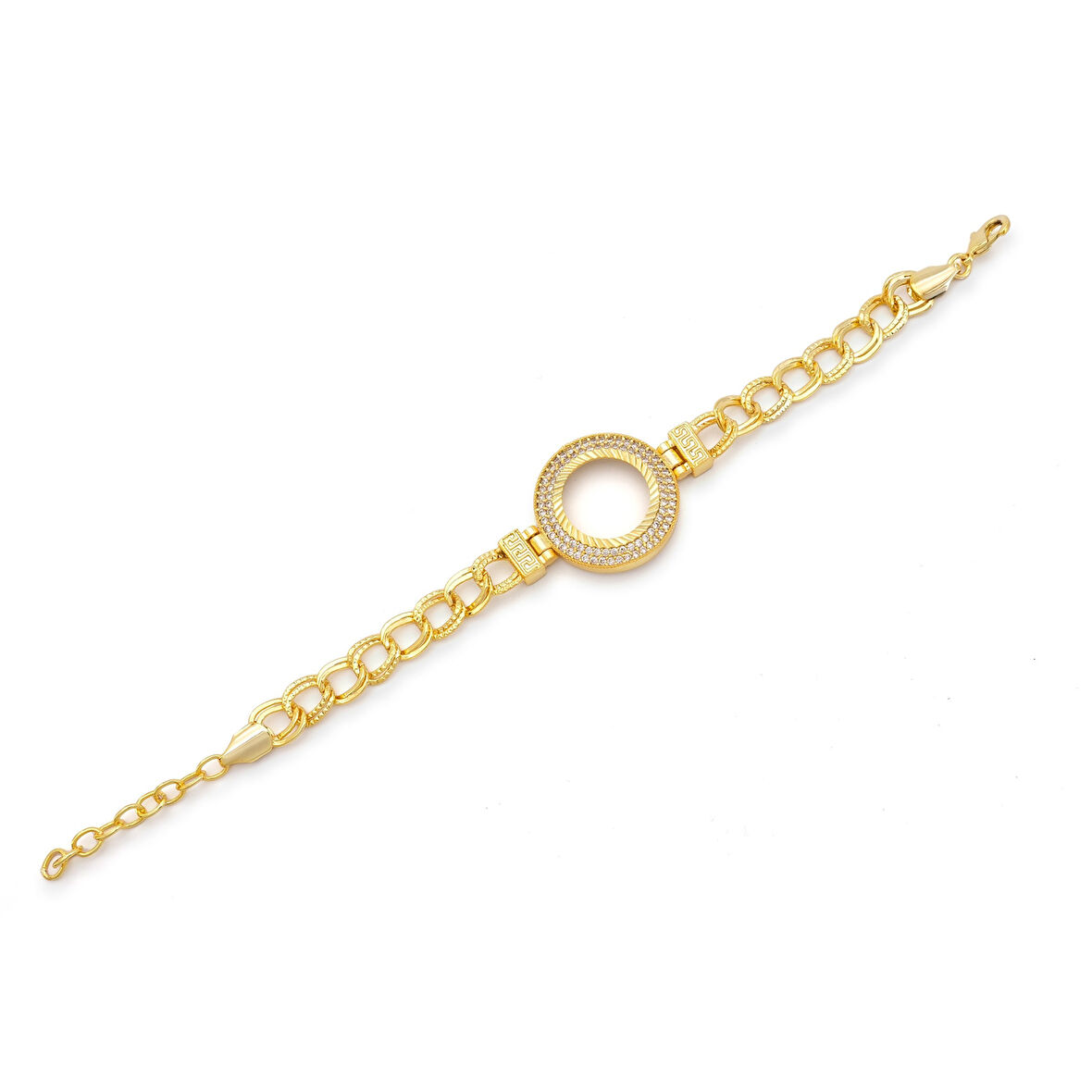 Altın Kaplama İmitasyon 2 Sıra Zirkon Taşlı Desenli Figaro Model Çeyrek Çerçeve Bileklik BLK-1159