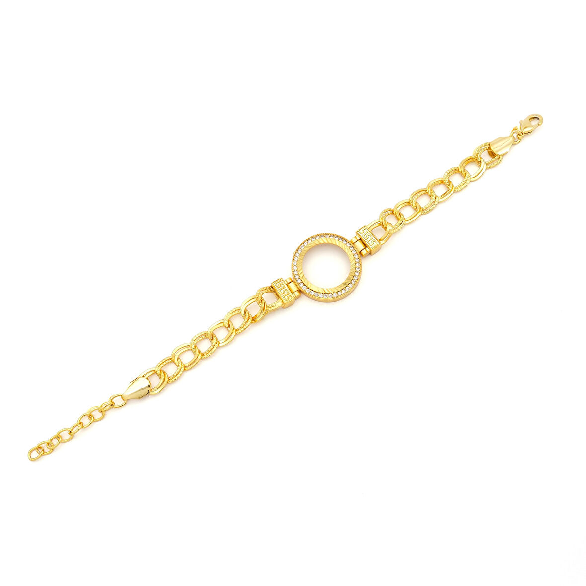 Altın Kaplama İmitasyon Zirkon Taşlı Desenli Figaro Model Çeyrek Çerçeve Bileklik BLK-1160