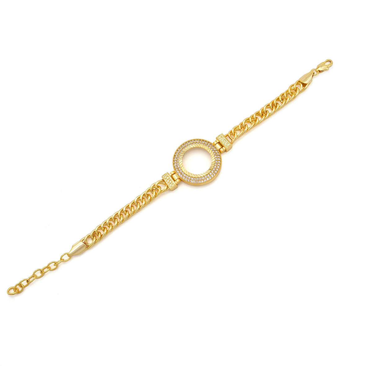 Altın Kaplama İmitasyon 2 Sıra Zirkon Taşlı Zincirli Çeyrek Çerçeve Bileklik BLK-1163