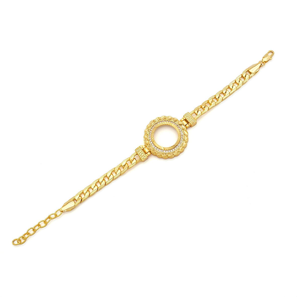 Altın Kaplama İmitasyon Zirkon Taşlı Desenli Figaro Burma Model Çeyrek Çerçeve Bileklik BLK-1164