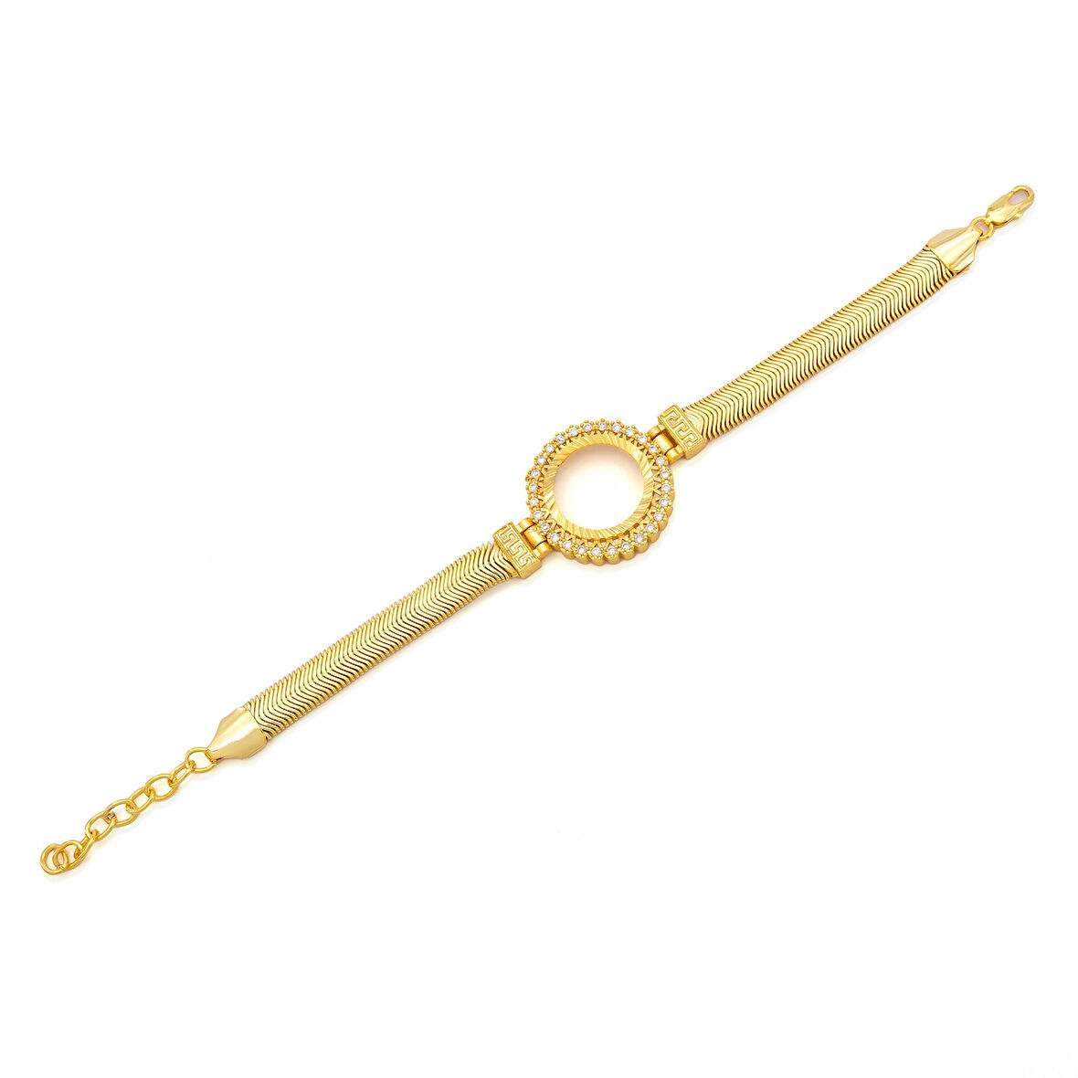 Altın Kaplama İmitasyon Zirkon Taşlı İşlemeli İtalyan  Çeyrek Çerçeve Bileklik BLK-1167