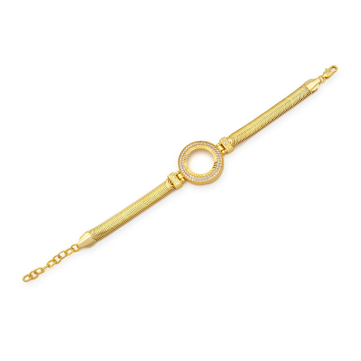 Altın Kaplama İmitasyon 2 Sıra Zirkon Taşlı İtalyan  Çeyrek Çerçeve Bileklik BLK-1168