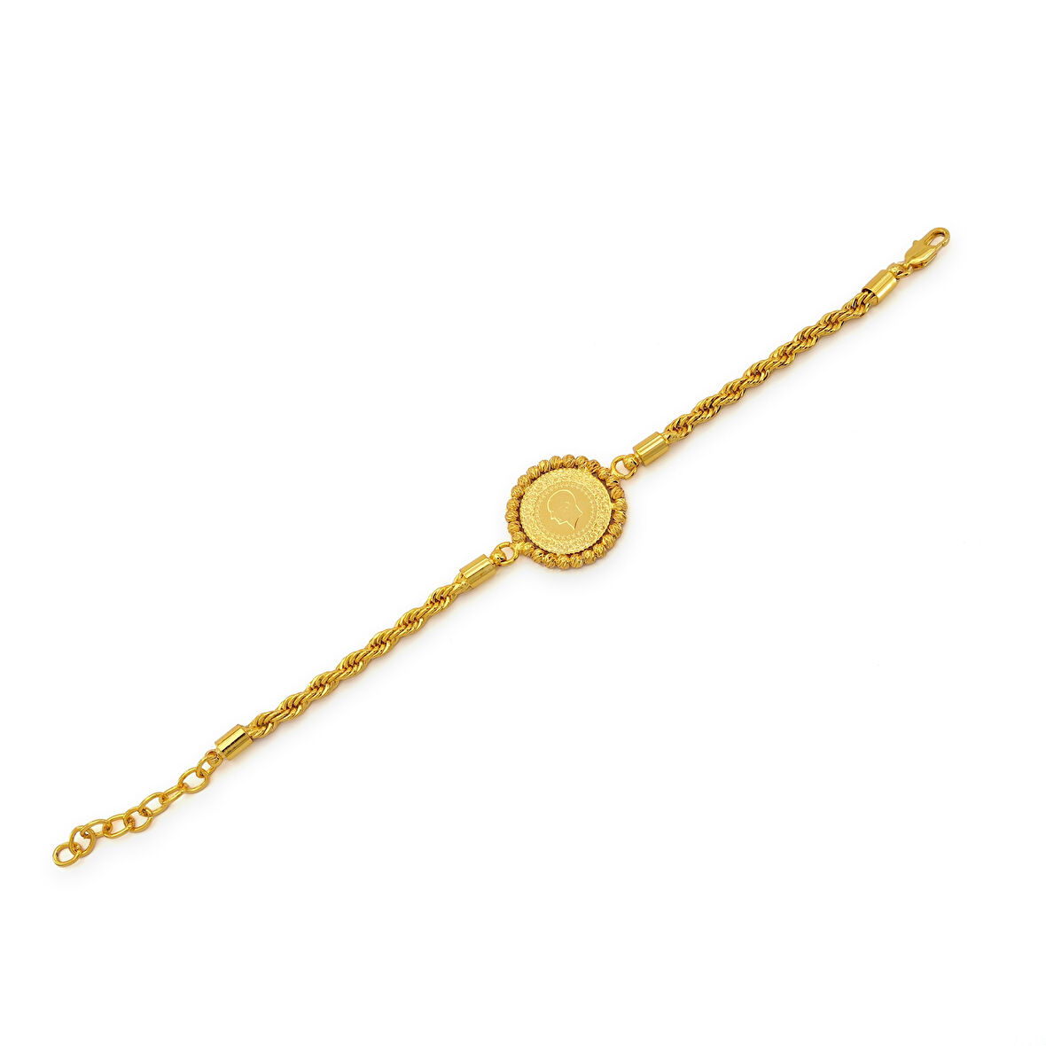 Altın Kaplama Çeyrekli Dorika Çerçeve Burgu Zincirli Bileklik BLK-1173