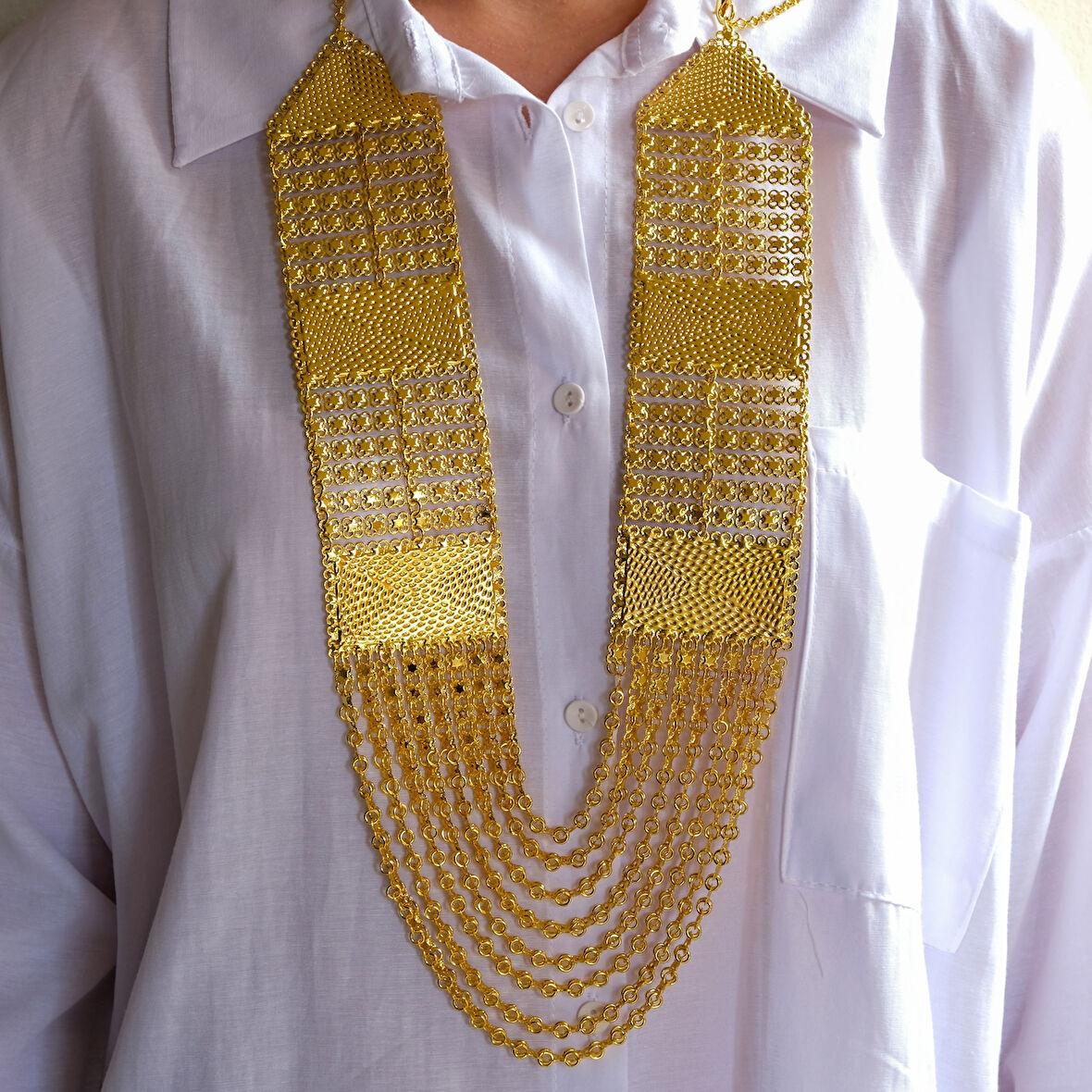 Altın Kaplama İmitasyon 8 Sıralı Urfa Akıtma Kolye KLY-657