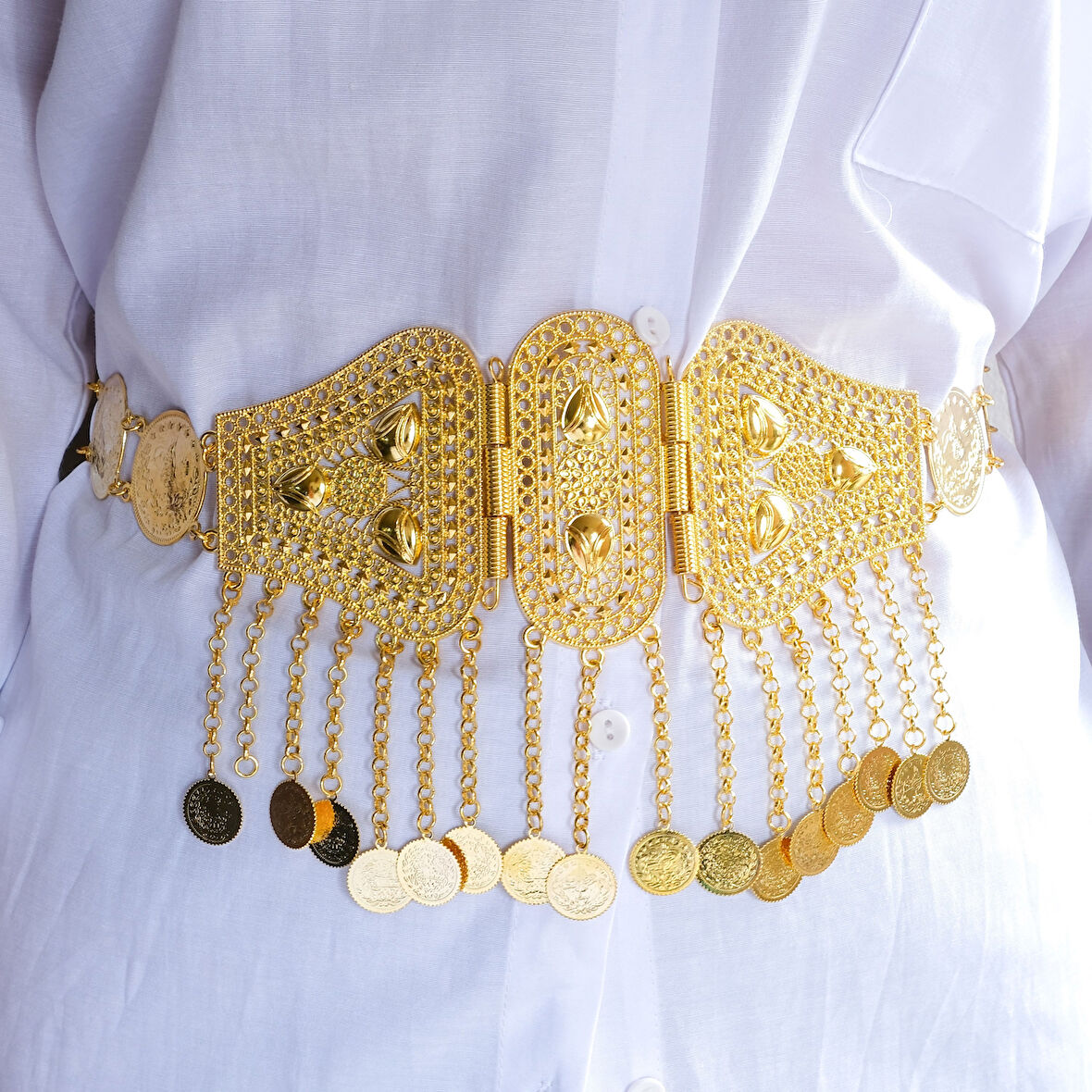 Altın Kaplama İmitasyon Desenli Üçgen Model Urfa Akıtma Kemer KMR-122