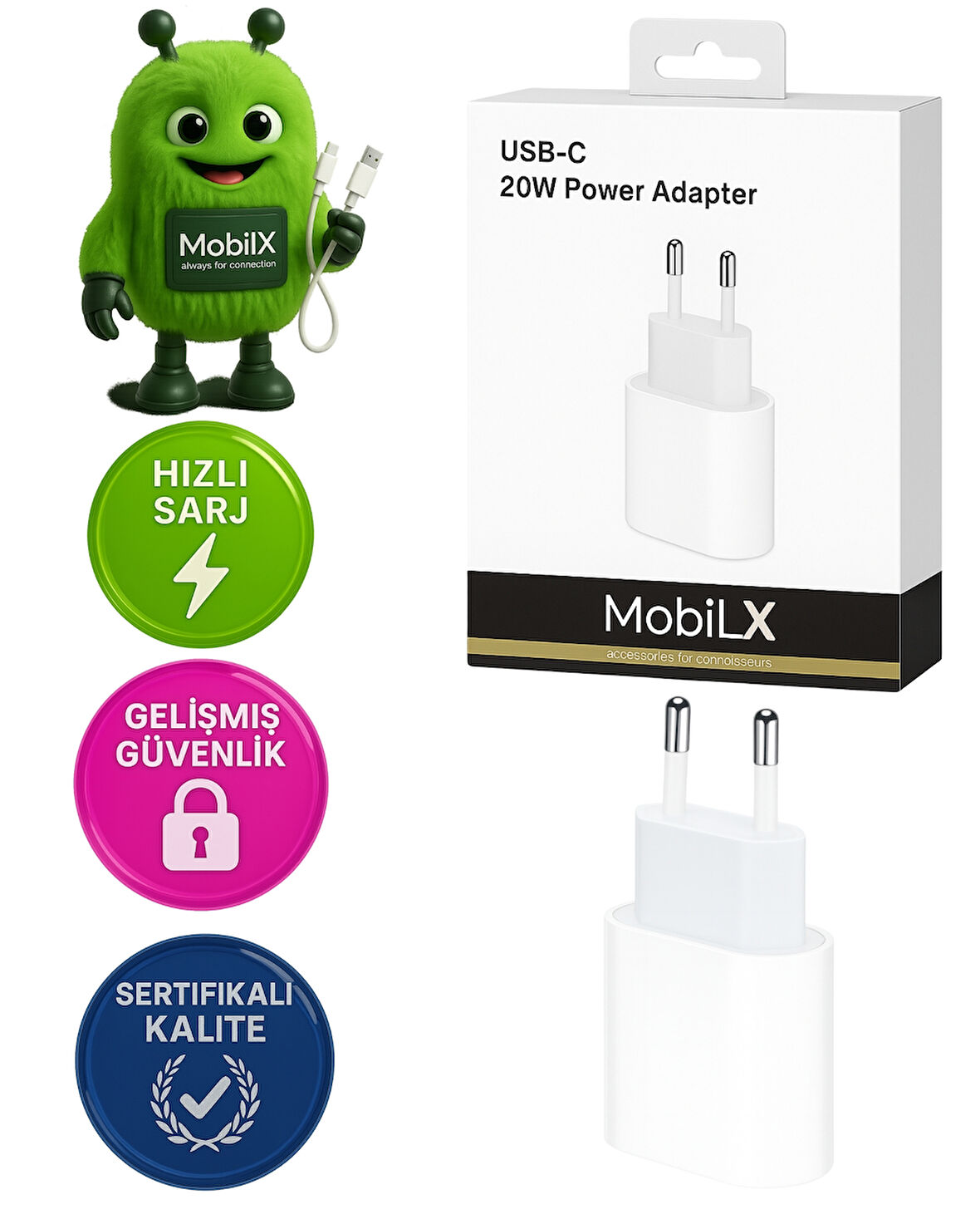 MobiLX 20W Type-C Hızlı Şarj Adaptörü | iPhone, Samsung, Xiaomi, Oppo, Huawei, Realme, Reeder Uyumlu
