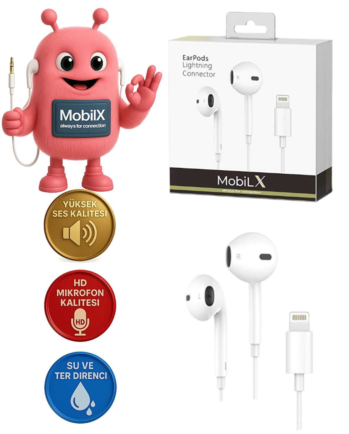 MobiLX iPhone Lightning Kablolu Kulaklık – Orijinal Ses, Mikrofonlu, Tak-Çalıştır