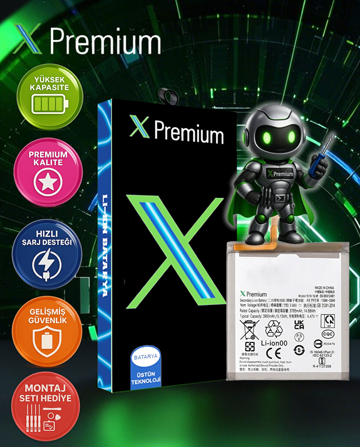 Samsung Galaxy S23 SM‑S911 Batarya – 3785 mAh Süper Yüksek Kapasiteli Güçlendirilmiş Pil